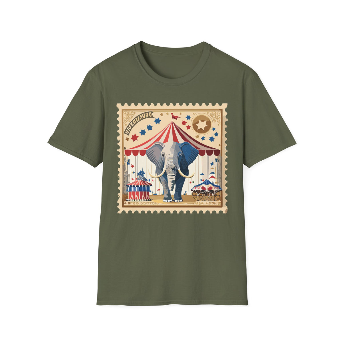 Circus Elephant Poster T-Shirt | Vintage Carnival Tent Stamp Graphic Tee Unisex 100 Cotton Gildan T-Shirt
