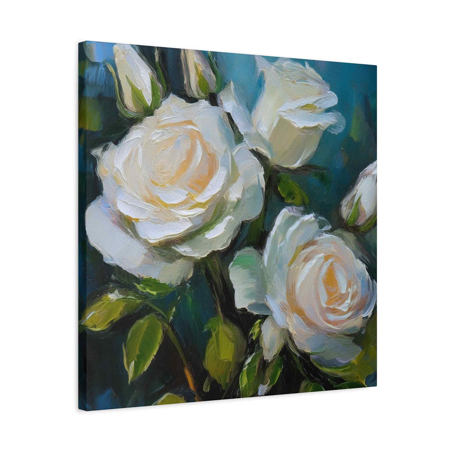 White Roses Print Canvas, Roses Oil Paint Print 20x20, 24x24, 30x30, 32x32, 36x36, Floral Art Design Print Non-Frame MC-20