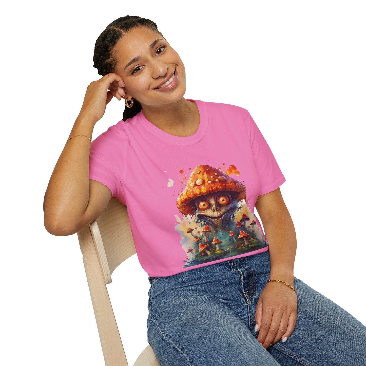 Funny Mashroom Tee Shirt Unisex Softstyle Cotton Art Design with Fungus Graphic Artwork Theme