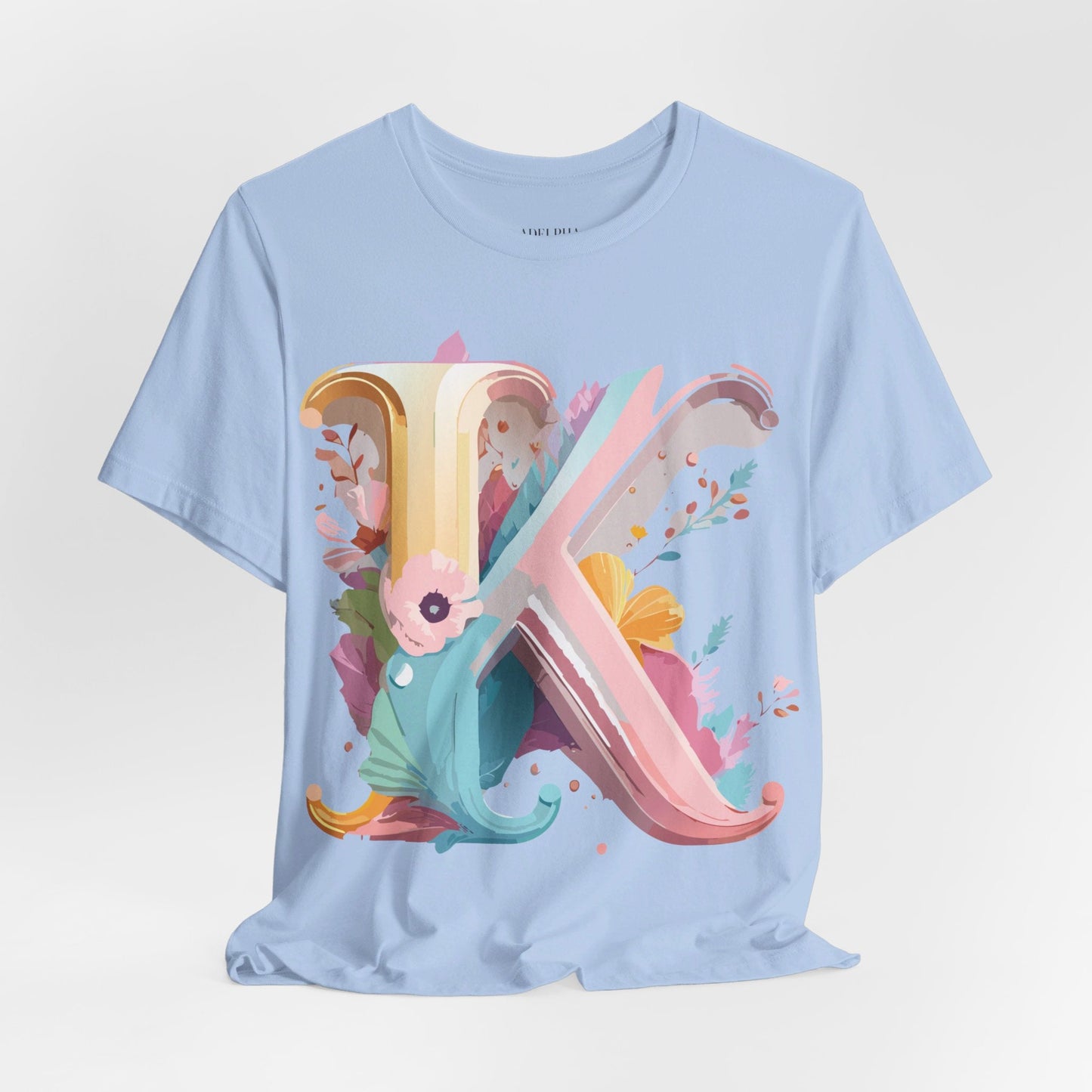 Letter K Graphic Tee Unisex Vintage Inspired Art Design Short Sleeve Shirt Adelpha