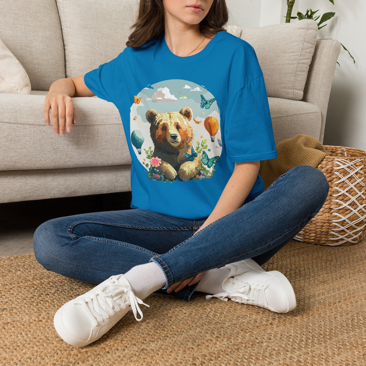 Cute Teddy Bear Balloon Garden Graphic Tee Unisex 100 Cotton Gildan T-Shirt