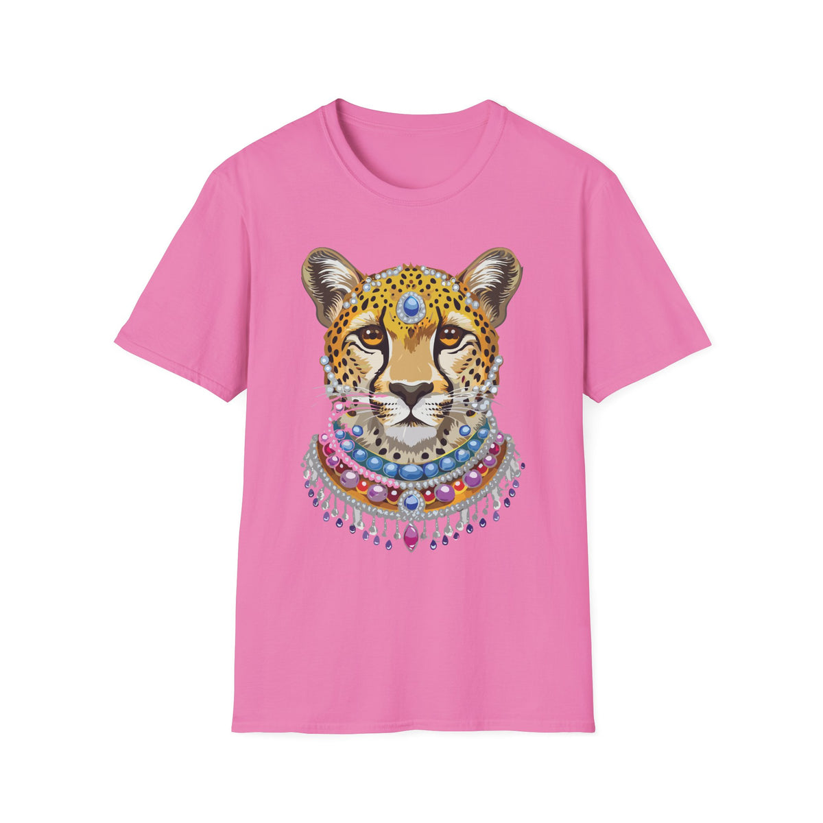 Jeweled Cheetah Face T-Shirt | Boho Leopard Portrait Shirt