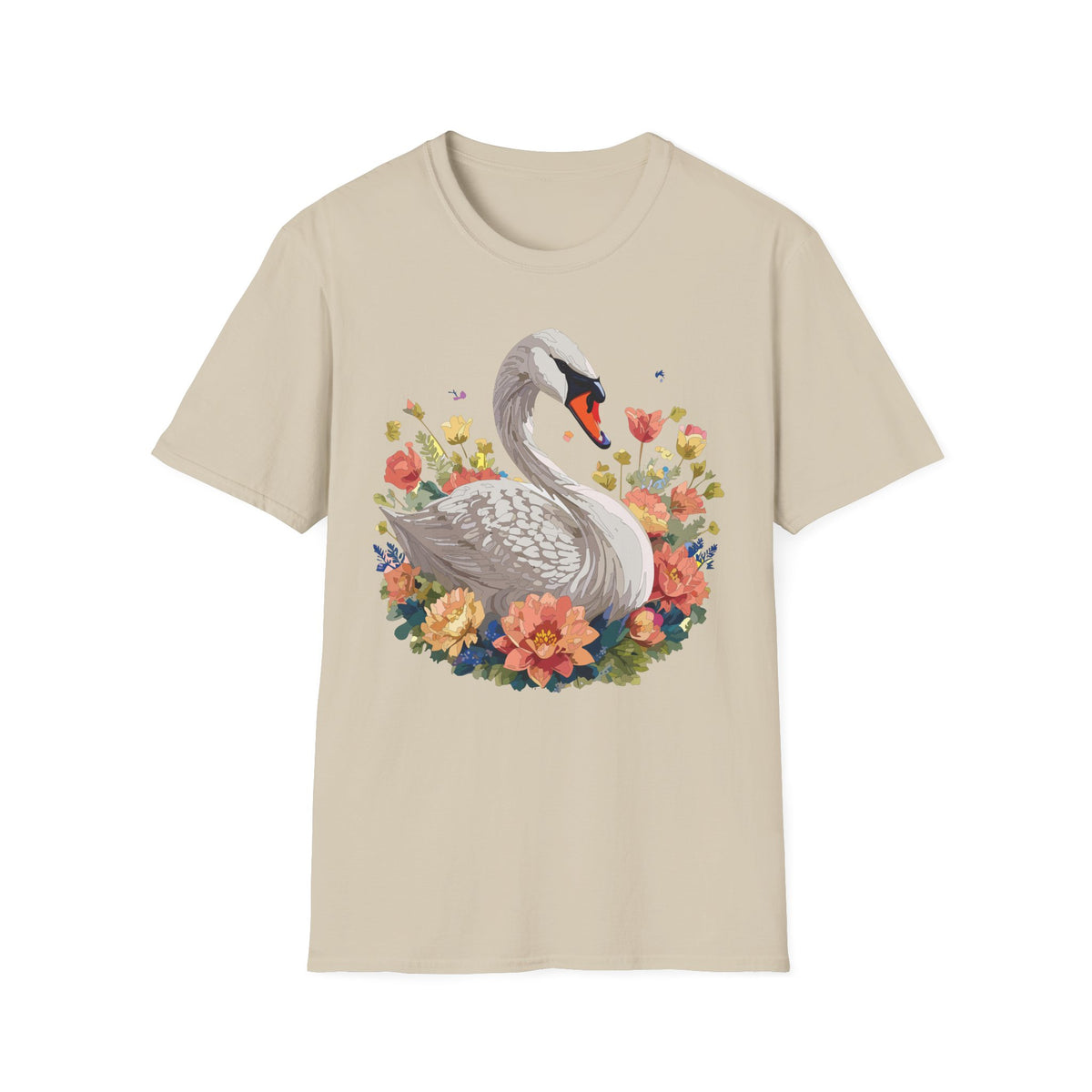 Swan with Watercolor Flowers T-Shirt | Floral Swan Illustration