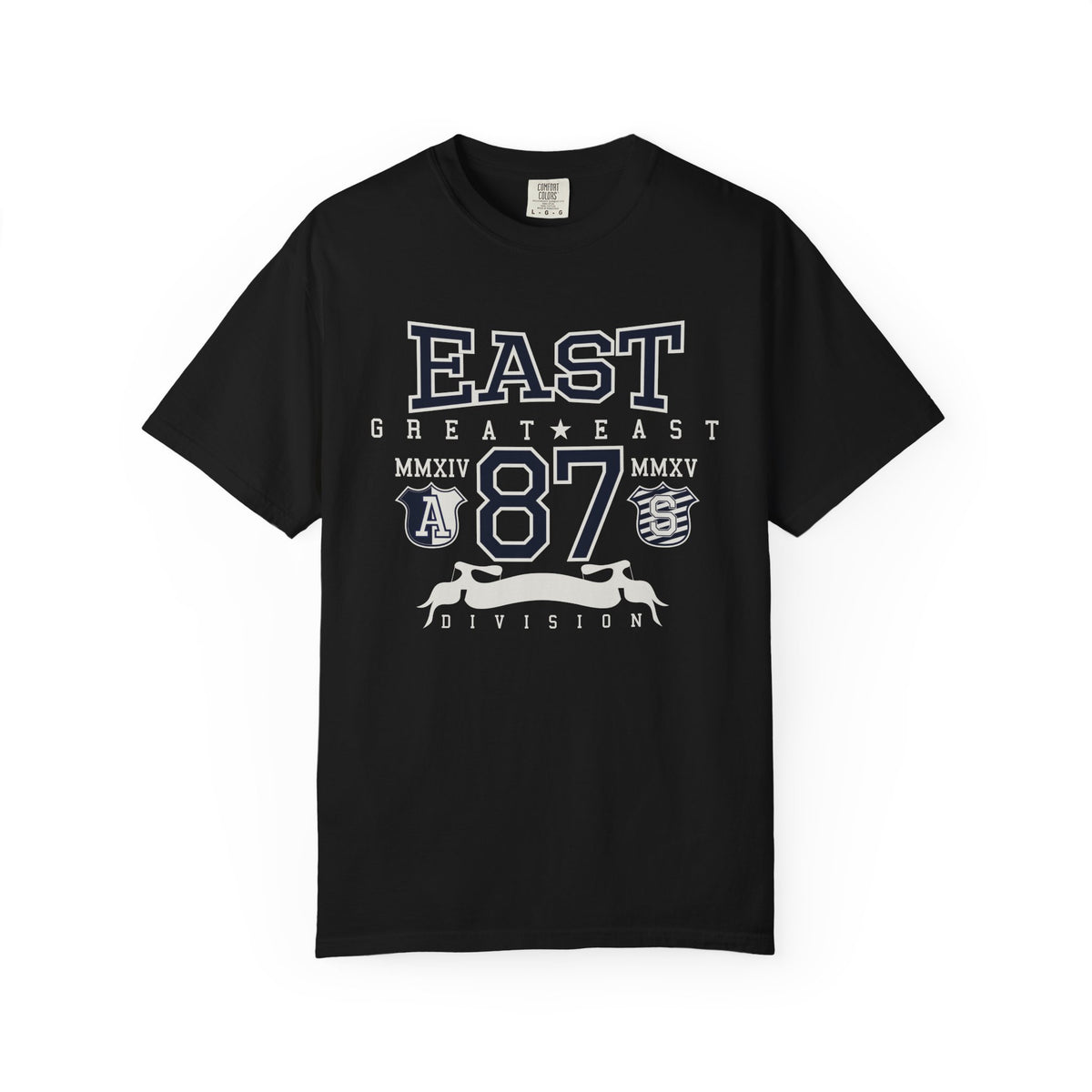 87-East-Varsity-College Graphic Unisex Comfort Colors Garment-Dyed Heavyweight 100 Cotton Art Design T-Shirt w17