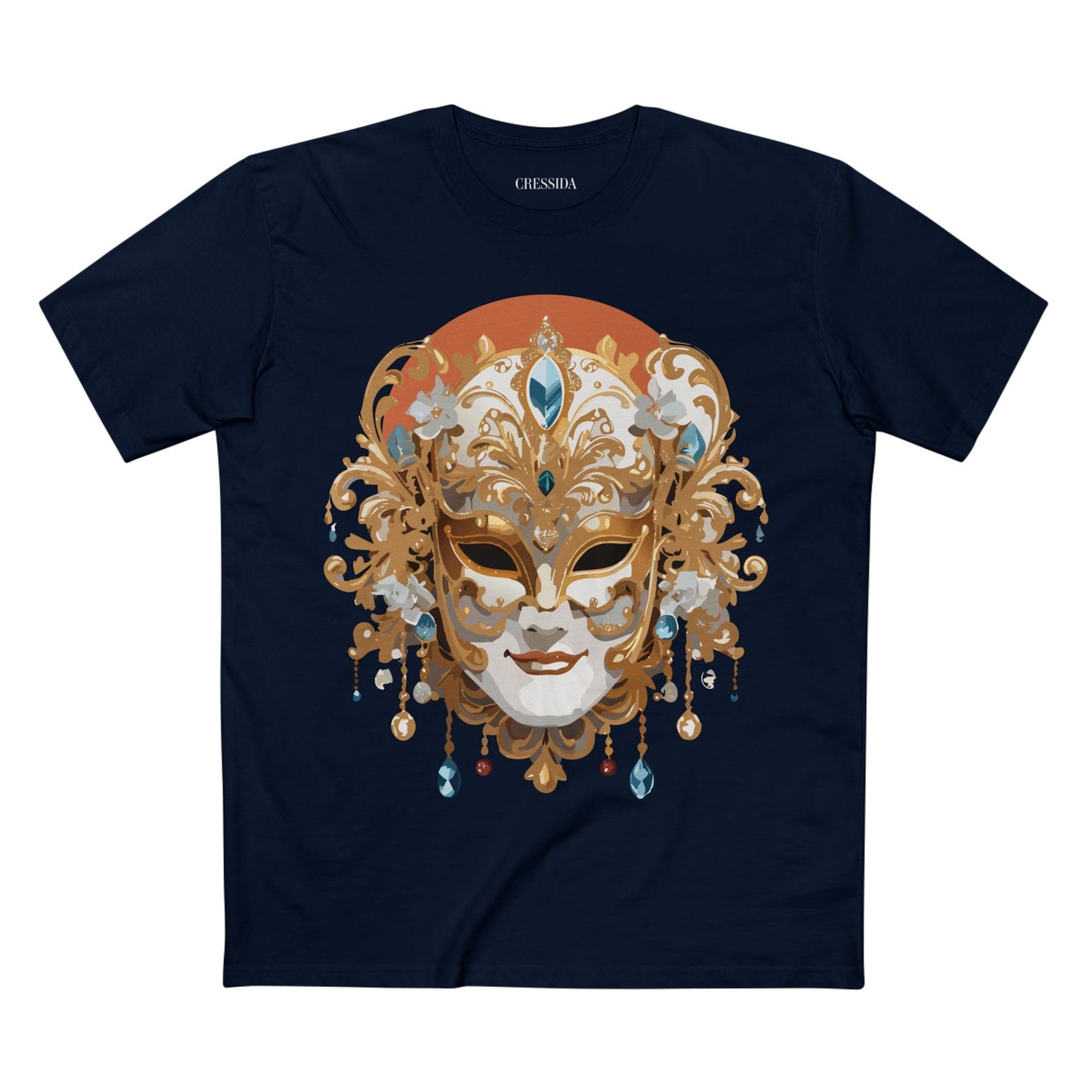 Carnival Mask Graphic T-Shirt Unisex 100 Cotton With Antique Gold Art Design Tee 2