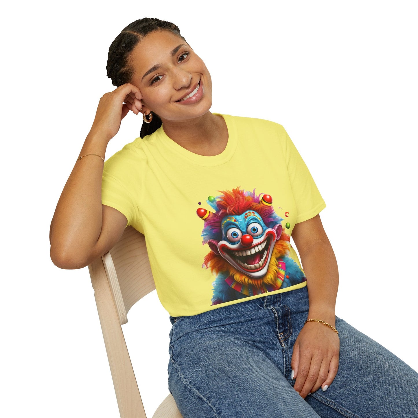 Clown Themed Unisex T Shirt Funny Man Circus Scary Man Tee Gildan Softstyle 64000 Cotton