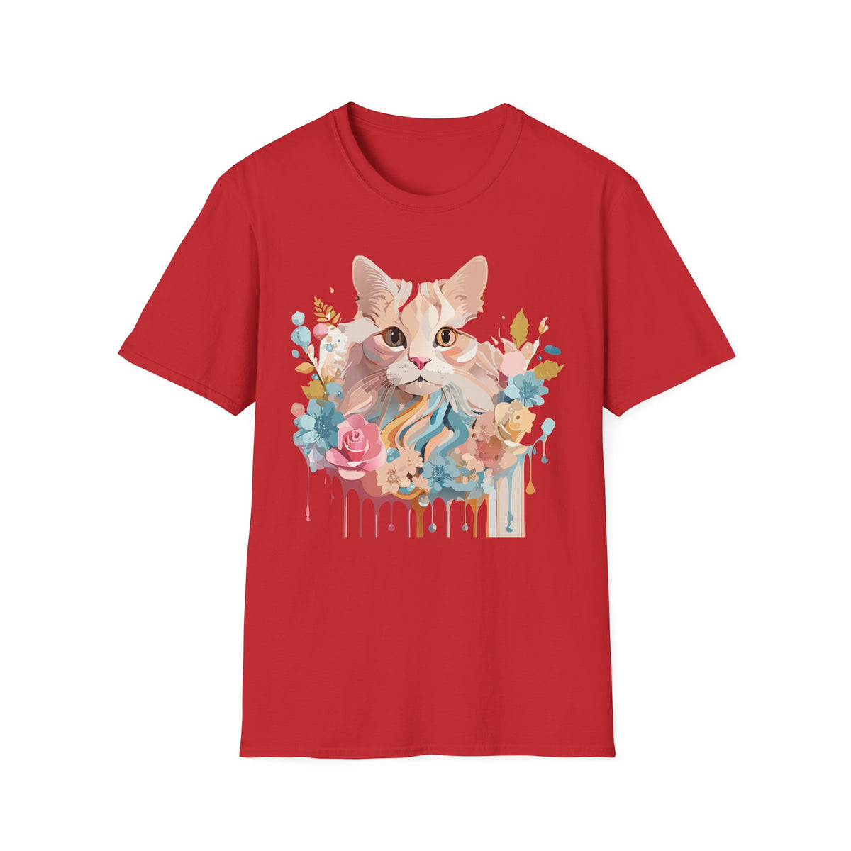 Pastel Floral Cat Portrait T-Shirt | Watercolor Kitten Tee