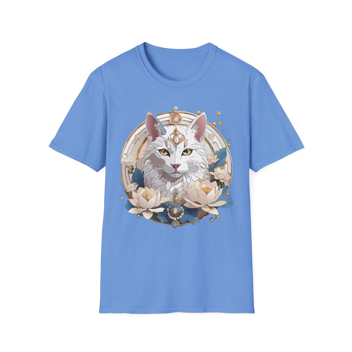 Mystic Moon Cat T-Shirt | Crescent, Floral, Magical Cat Portrait