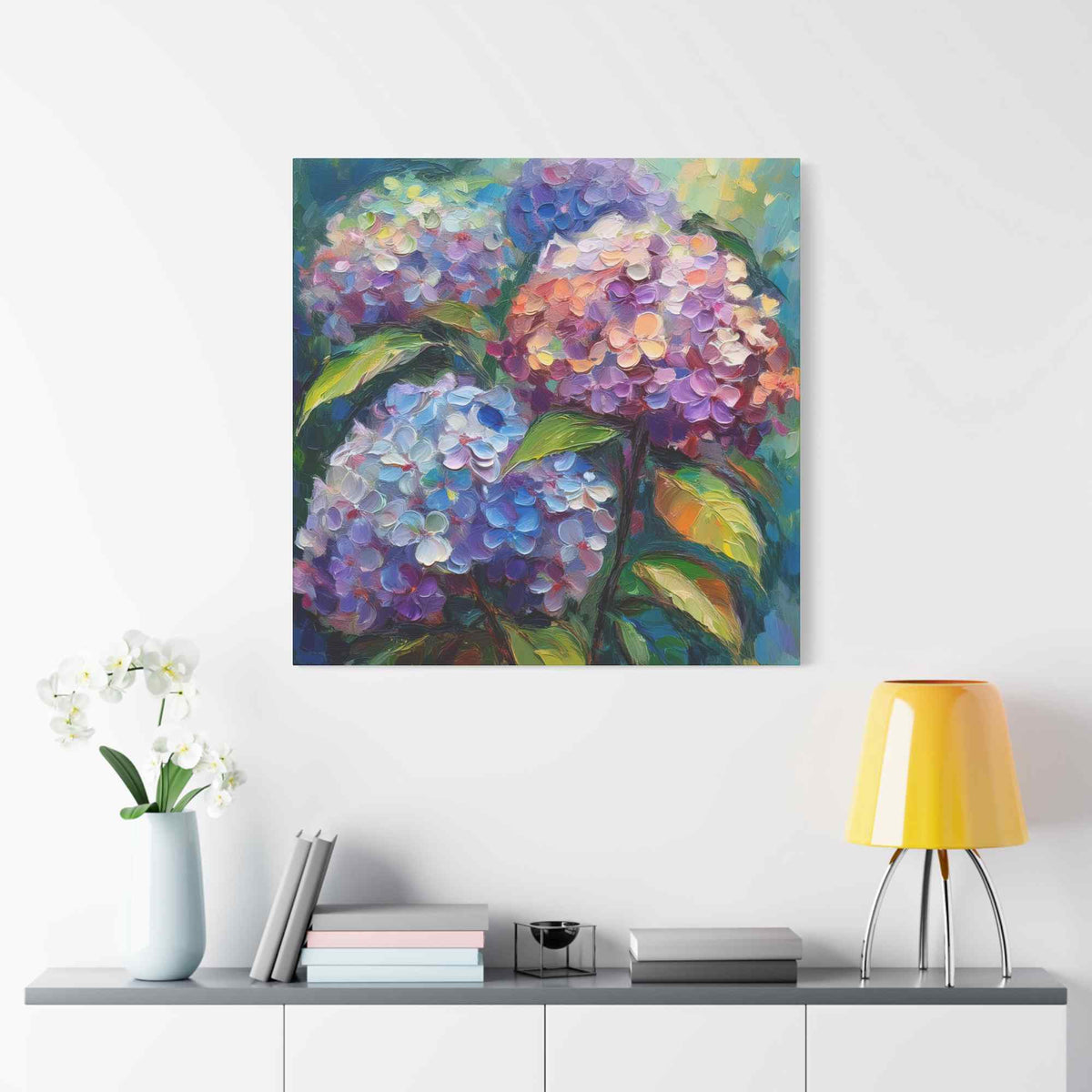Hydrangeas Print Canvas, Flowers Oil Paint Print 20x20, 24x24, 30x30, 32x32, 36x36, Floral Art Design Print Non-Frame MC-27