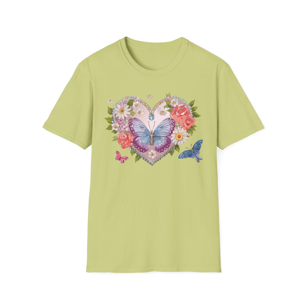 Floral Butterfly Heart Graphic Tee Unisex 100 Cotton Gildan T-Shirt