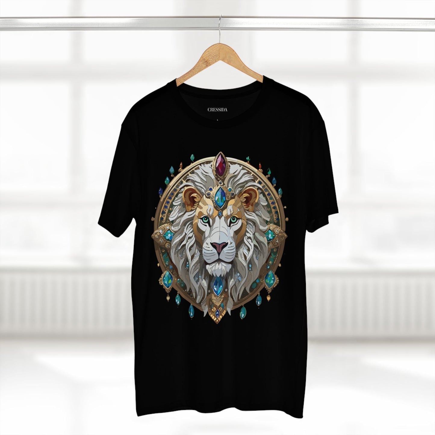 Lion Graphic Unisex 100 Cotton Tee With Unique Animal Golden Medallion Art Design 60
