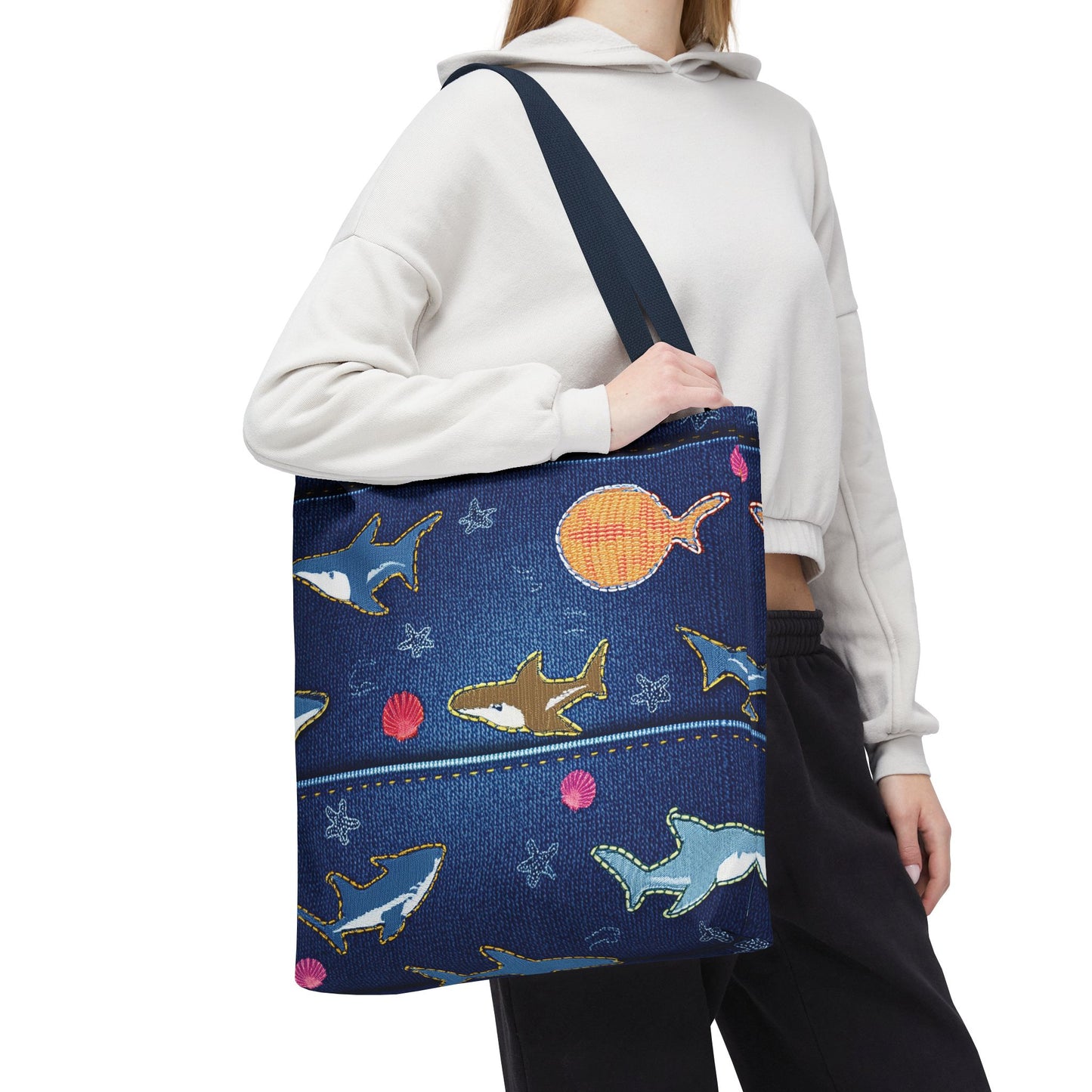 Denim Fabric Imitation Print Unisex Canvas Bag Poly Spun 3 Sizes Tote Bag 182-18