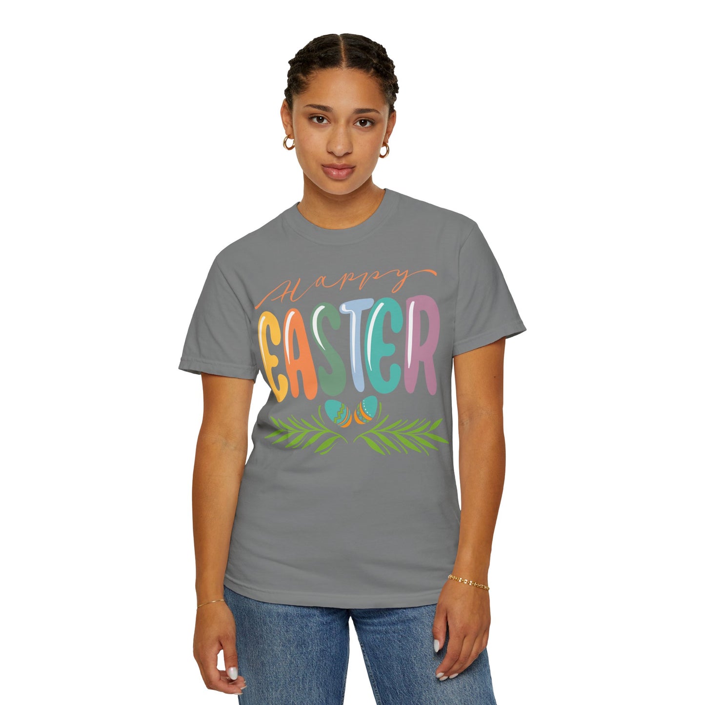 Happy Easter T-Shirt, Tee Shirt with Easter Signature, T Shirt with Easter Prints, Tee Shirt with Easter Design