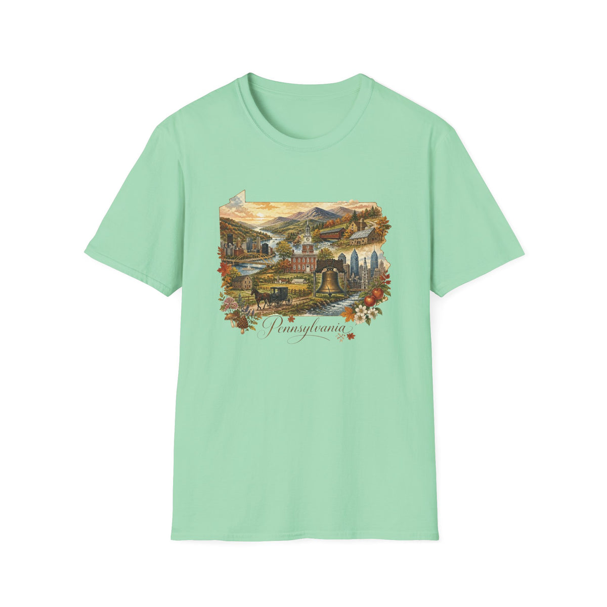 Pennsylvania State Travel Tourist Graphic Design Unisex 100 Cotton Gildan T-Shirt