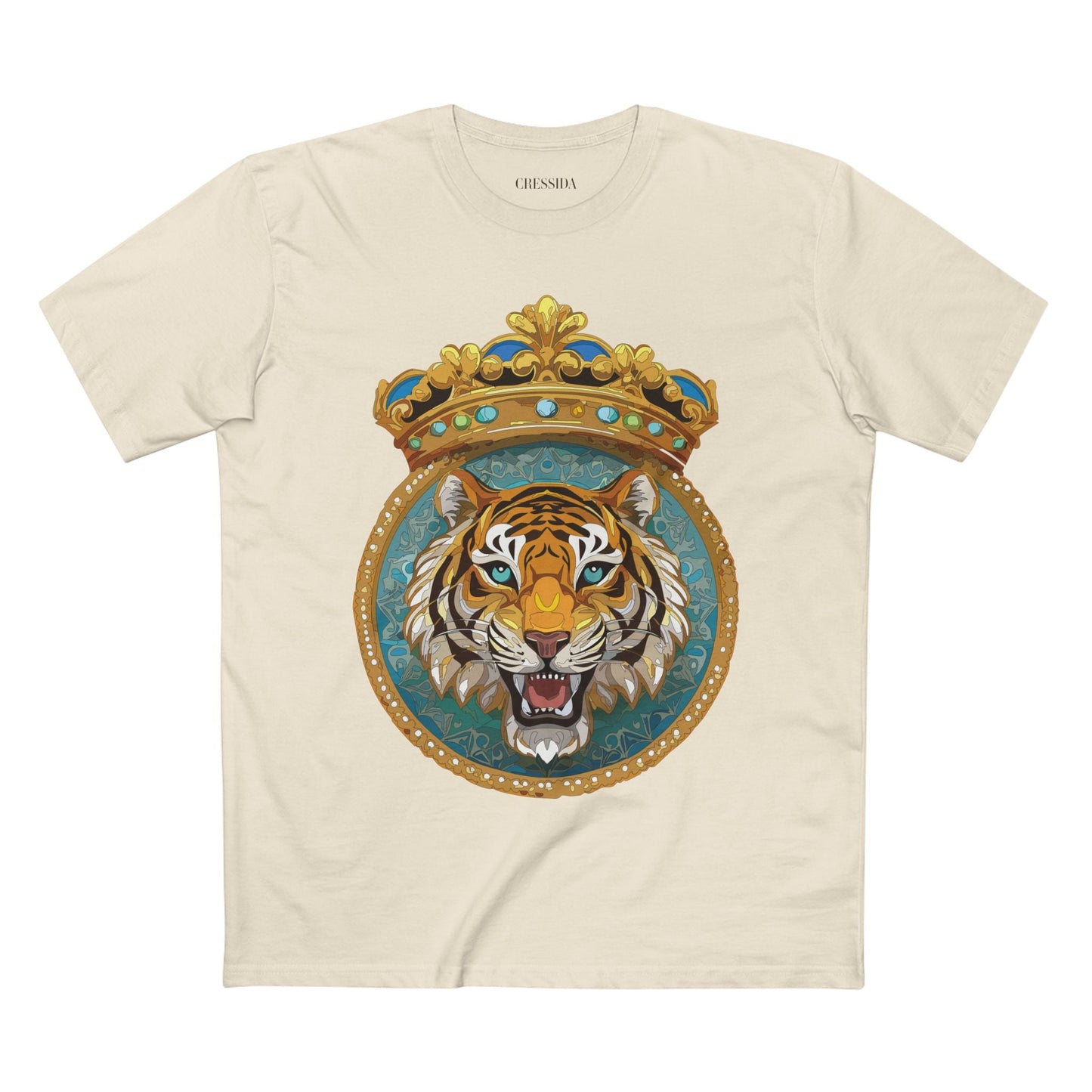 Tiger Graphic Unisex 100 Cotton Tee With Unique Animal Golden Medallion Art Design 3