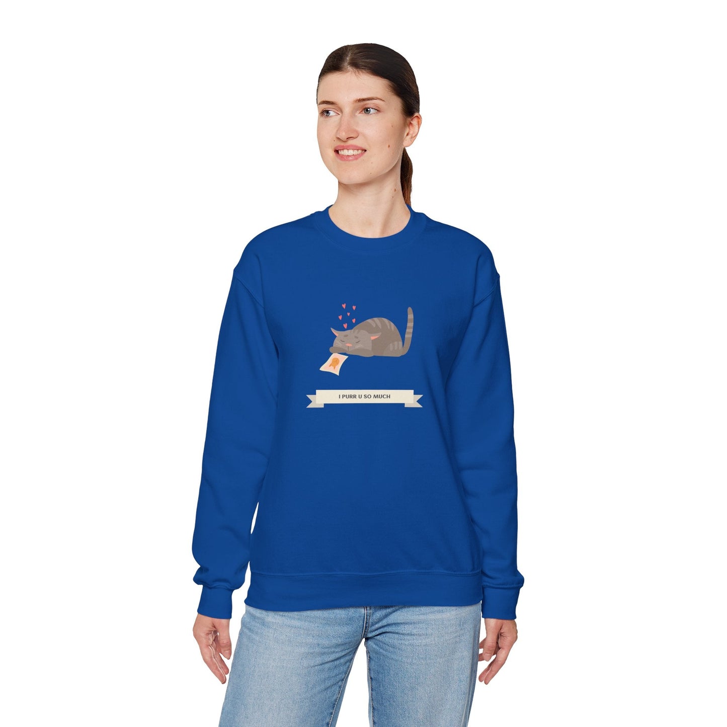 Cat Heart Sweatshirt Unisex 50/50 Cotton Poly Valentine Day Crewneck Gildan 18000