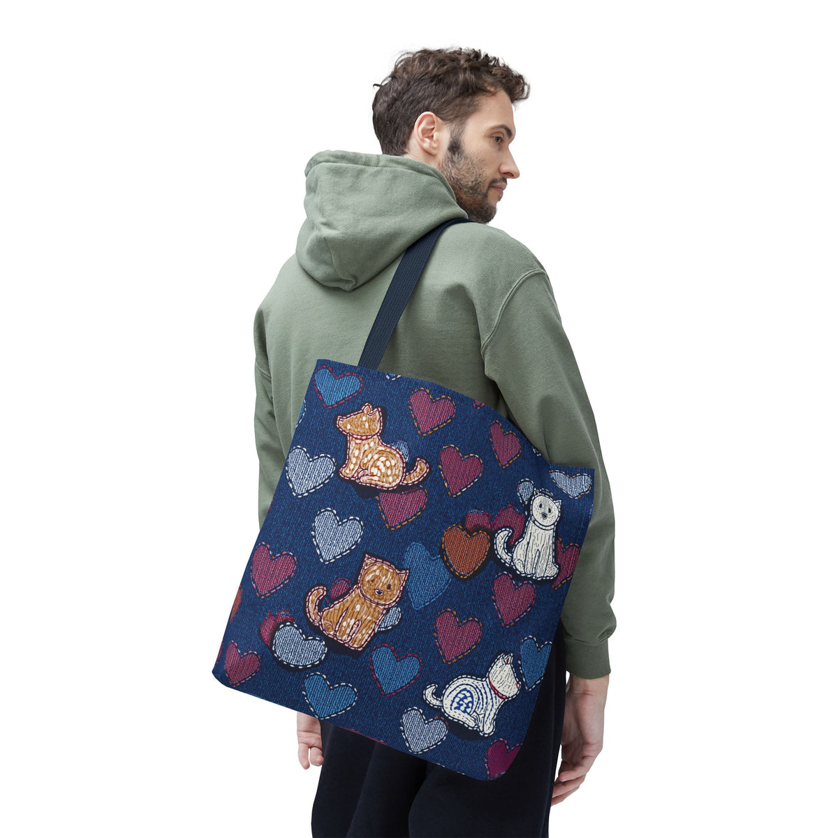 Love Day Graphic Design Denim Fabric Imitation Print Unisex Canvas Bag POLY 3 Sizes Tote Bag 201-3