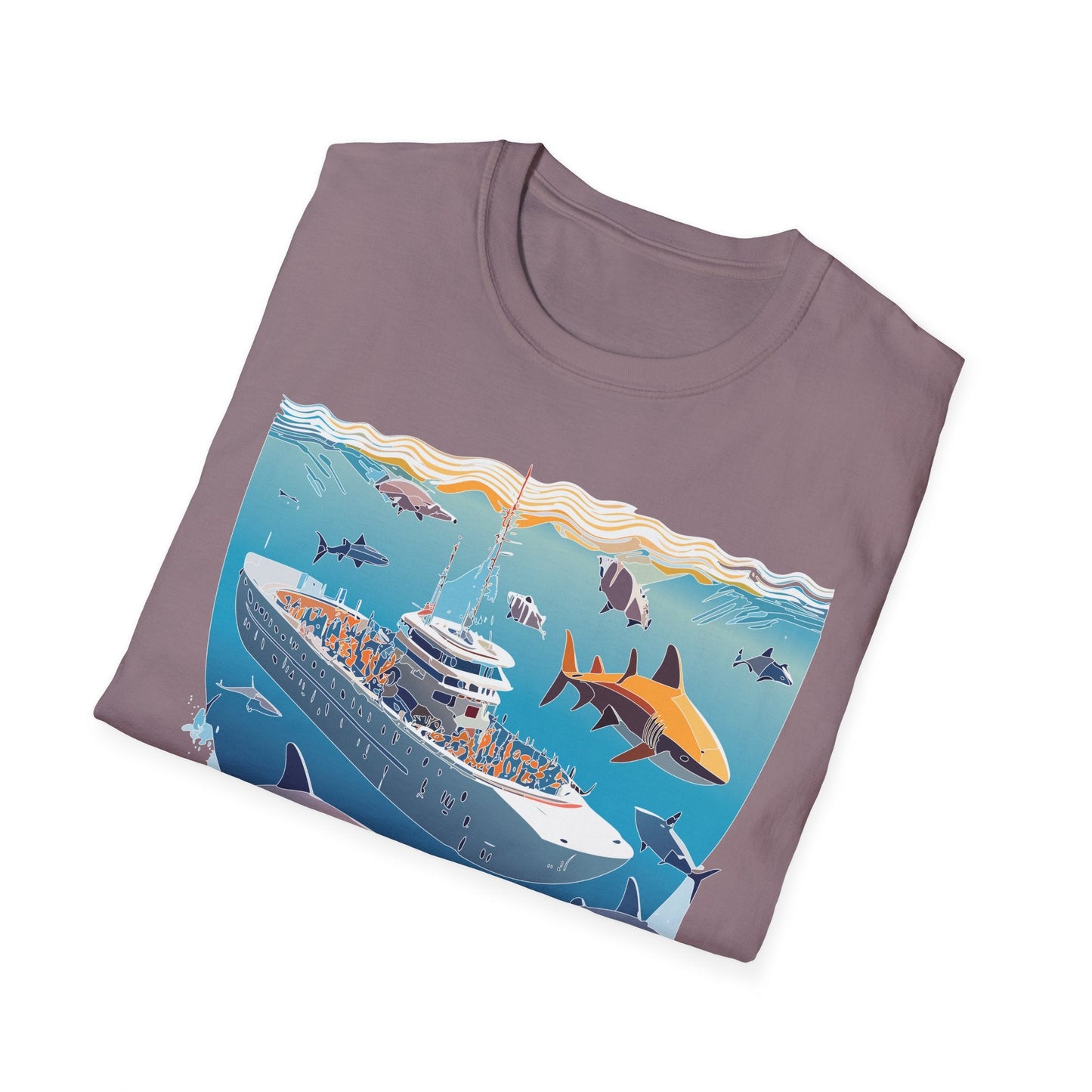 Ocean Tee Shirt Unisex Softstyle Short Sleeve With Ocean Art Design 100 Percent Ring Spun Cotton