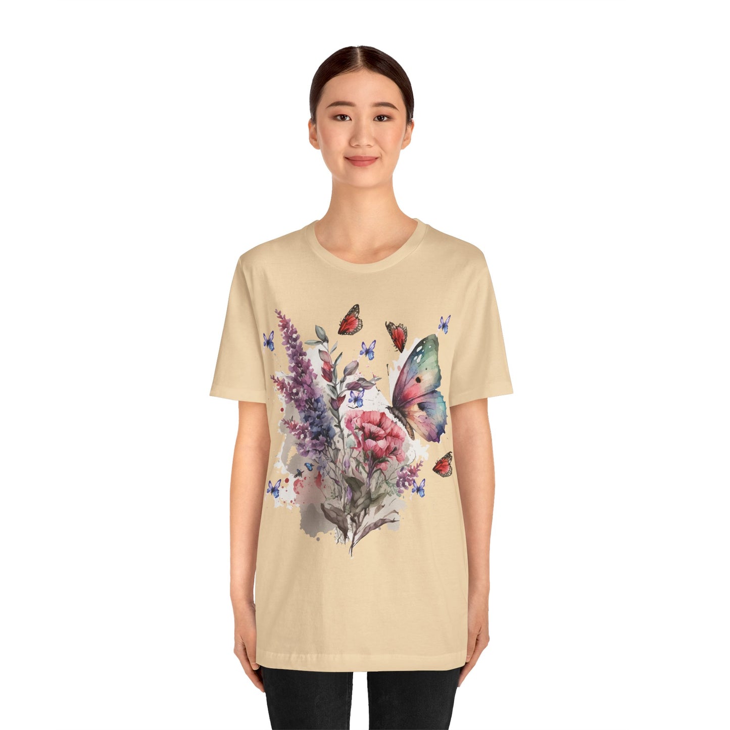 Cotton Tee Shirt with Butterfly Prints