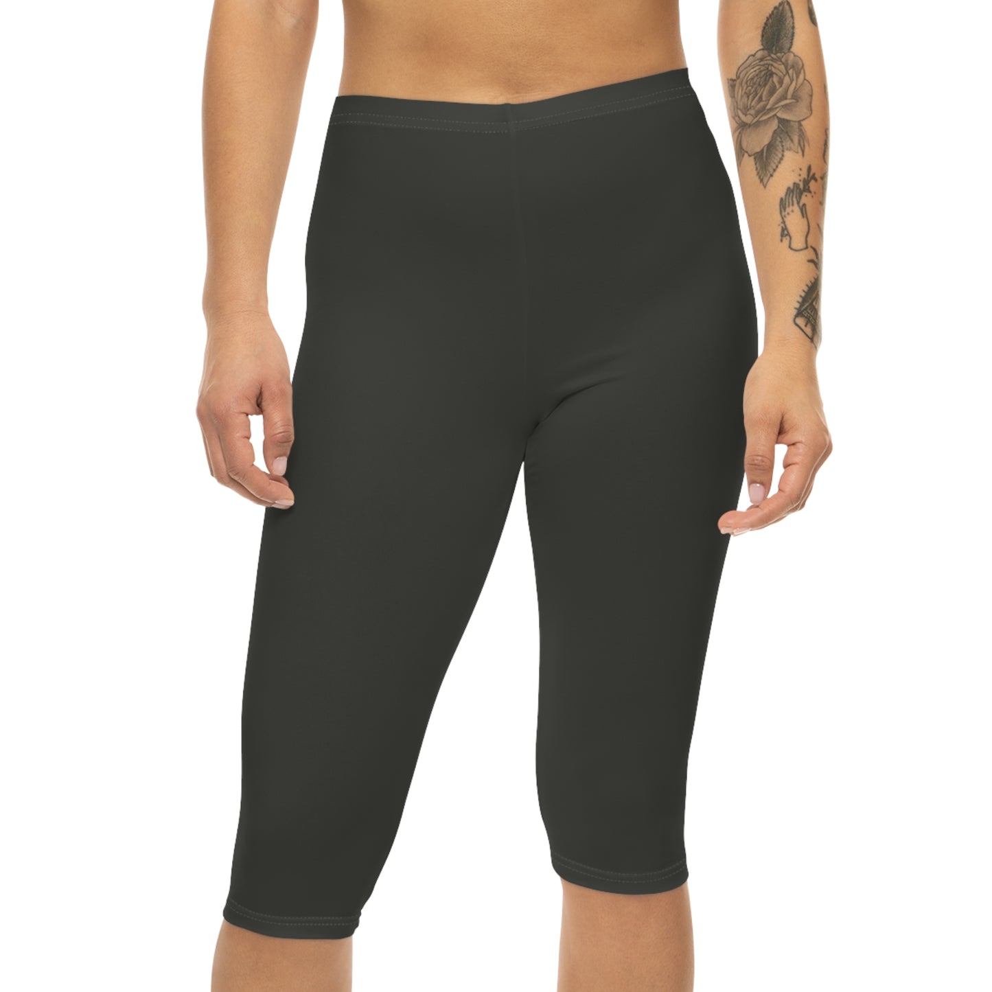 Charcoal Brown Color Women's Brushed Suede Poly Span Casual Capri Leggings XS-2XL