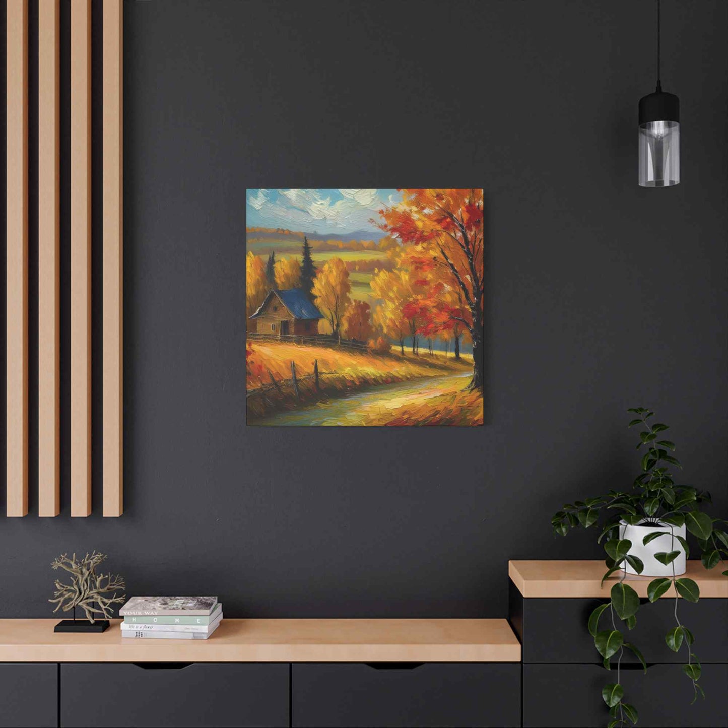 Countryside Fall Print Canvas, Oil Paint Print 20x20, 24x24, 30x30, 32x32, 36x36 Art Design Pine-Wood Inner Frame MC-107