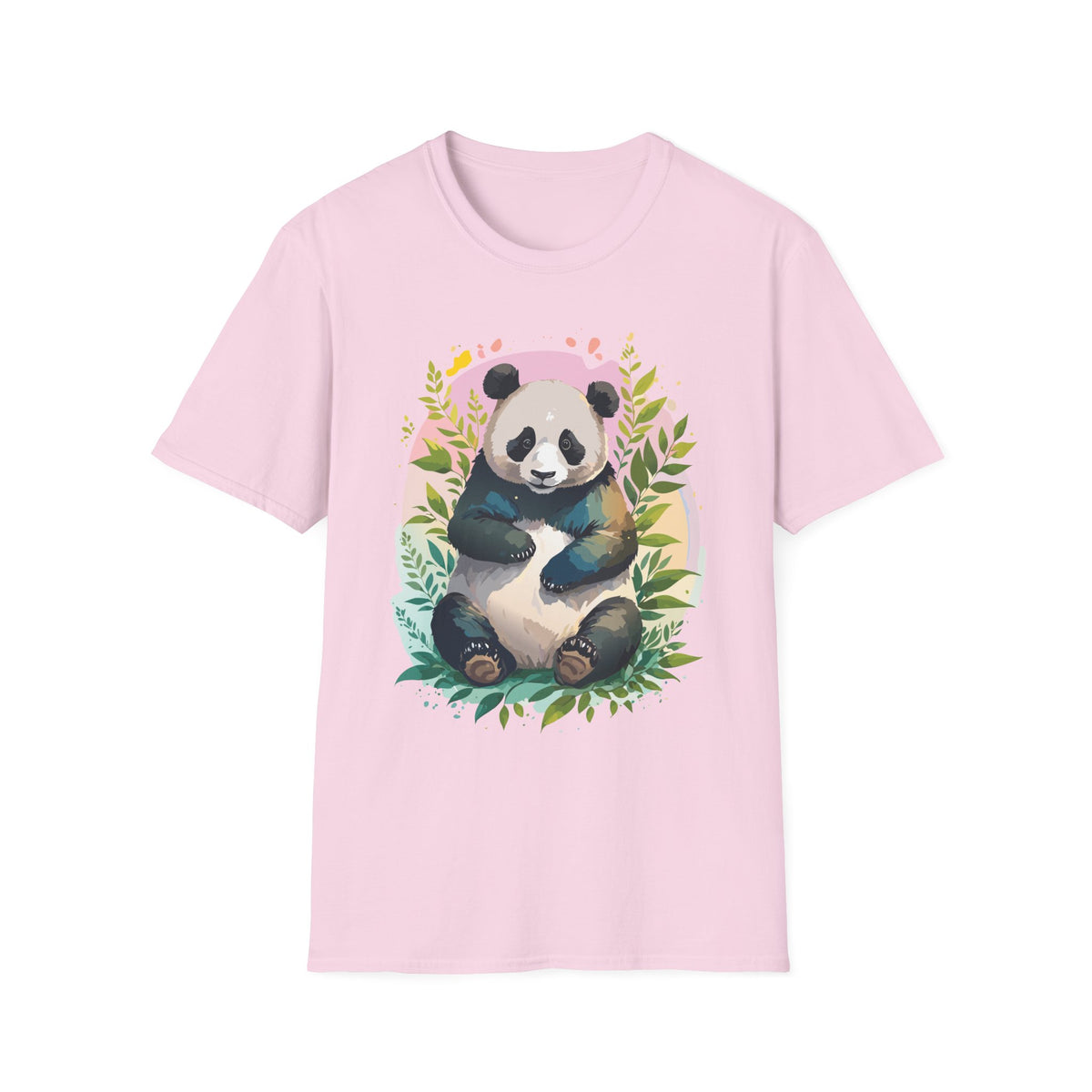 Cute Panda Illustration T-Shirt | Watercolor Bamboo Leaves Tee