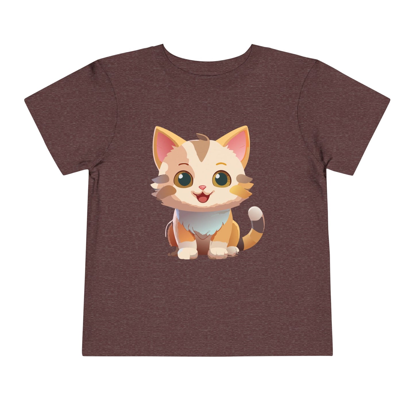 Cute Cat Toddler Short Sleeve Tee - Adorable Kitty Graphic Tee for Kids (2T-5T)