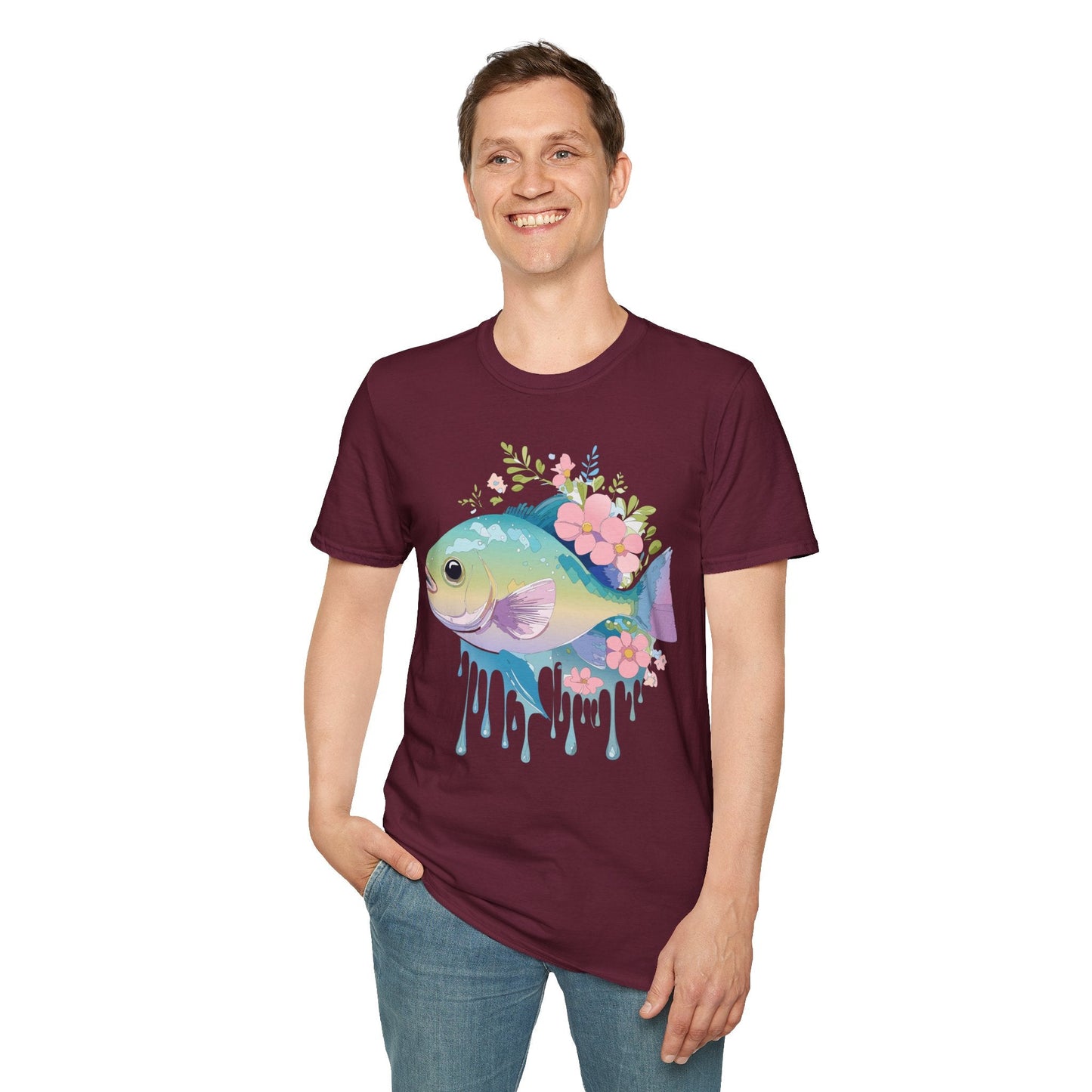 Fish Art Graphic Tee Unisex Gildan Softstyle 64000 100 Percent Ring Spun Cotton Comfortable Tee