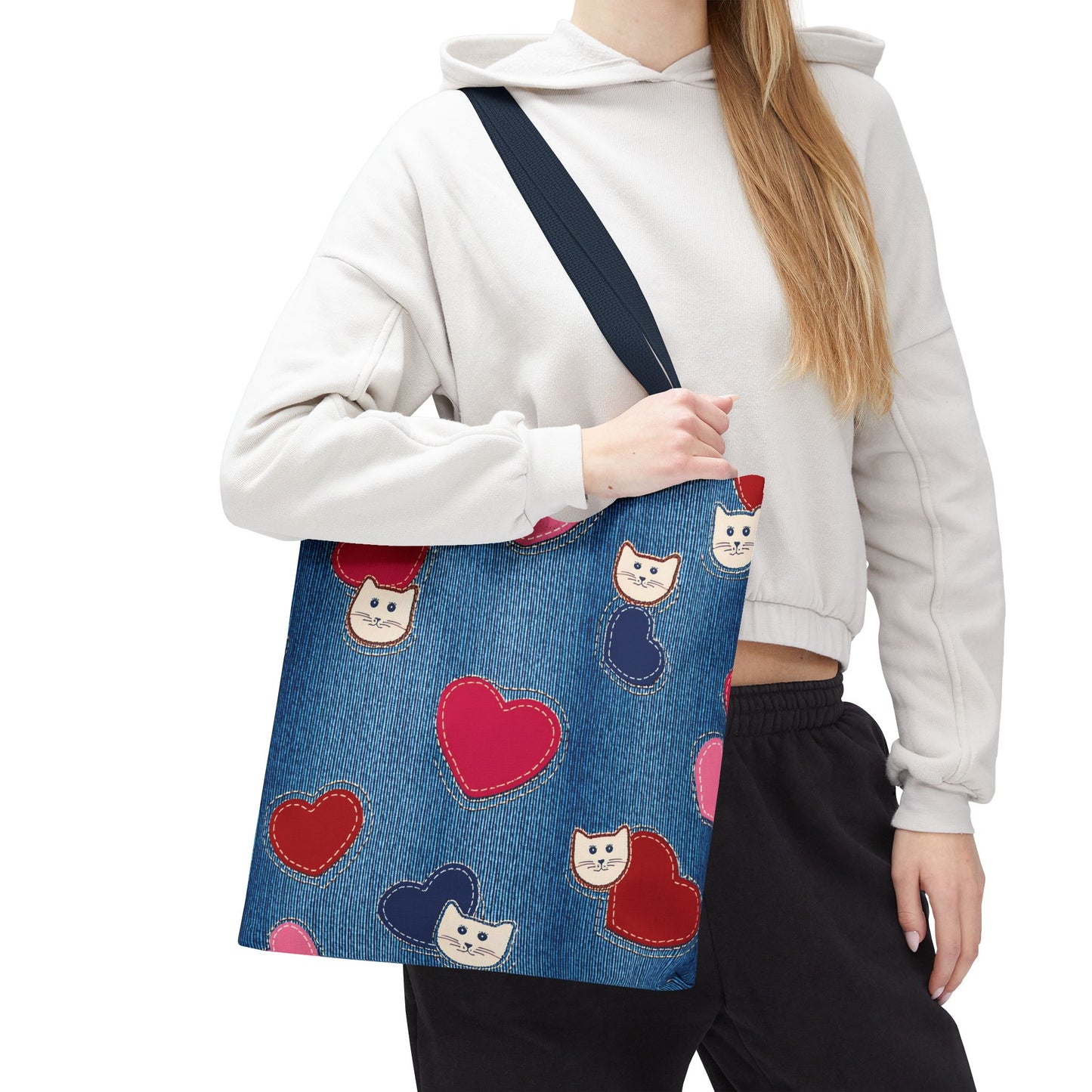 Love Day Graphic Design Denim Fabric Imitation Print Unisex Canvas Bag POLY 3 Sizes Tote Bag 201-17