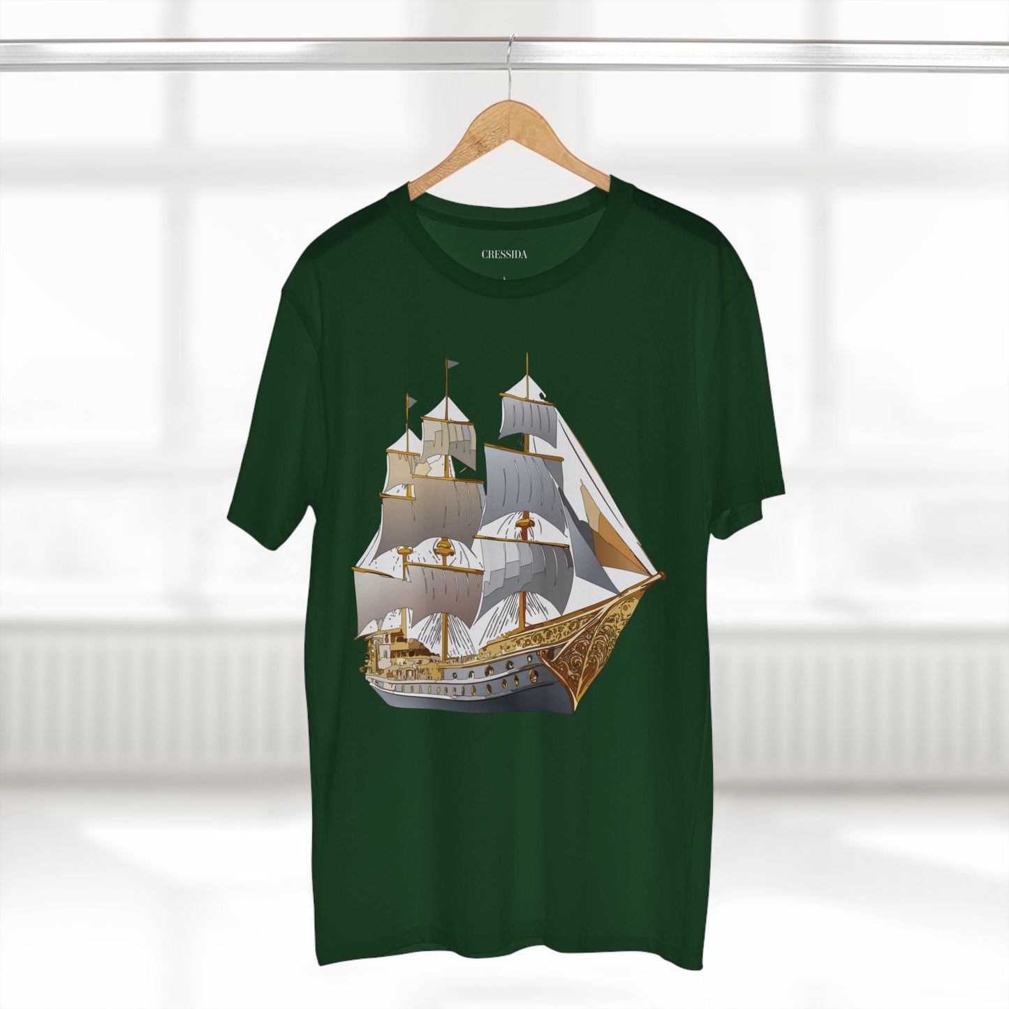 Ship Graphic Unisex 100 Cotton T-Shirt with Gold Frigate Art Design 17