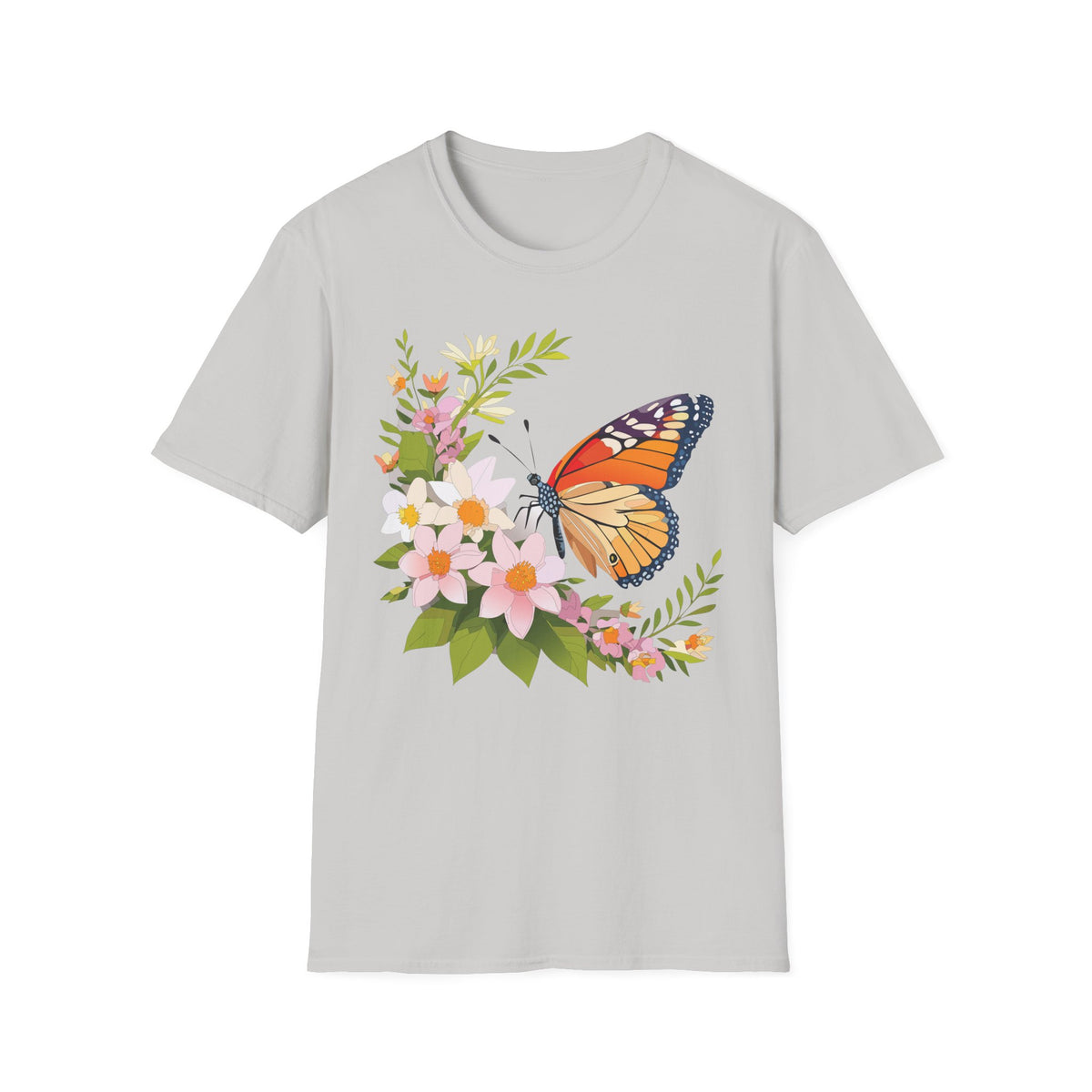 Monarch Butterfly Floral Graphic Tee Unisex 100 Cotton Gildan T-Shirt