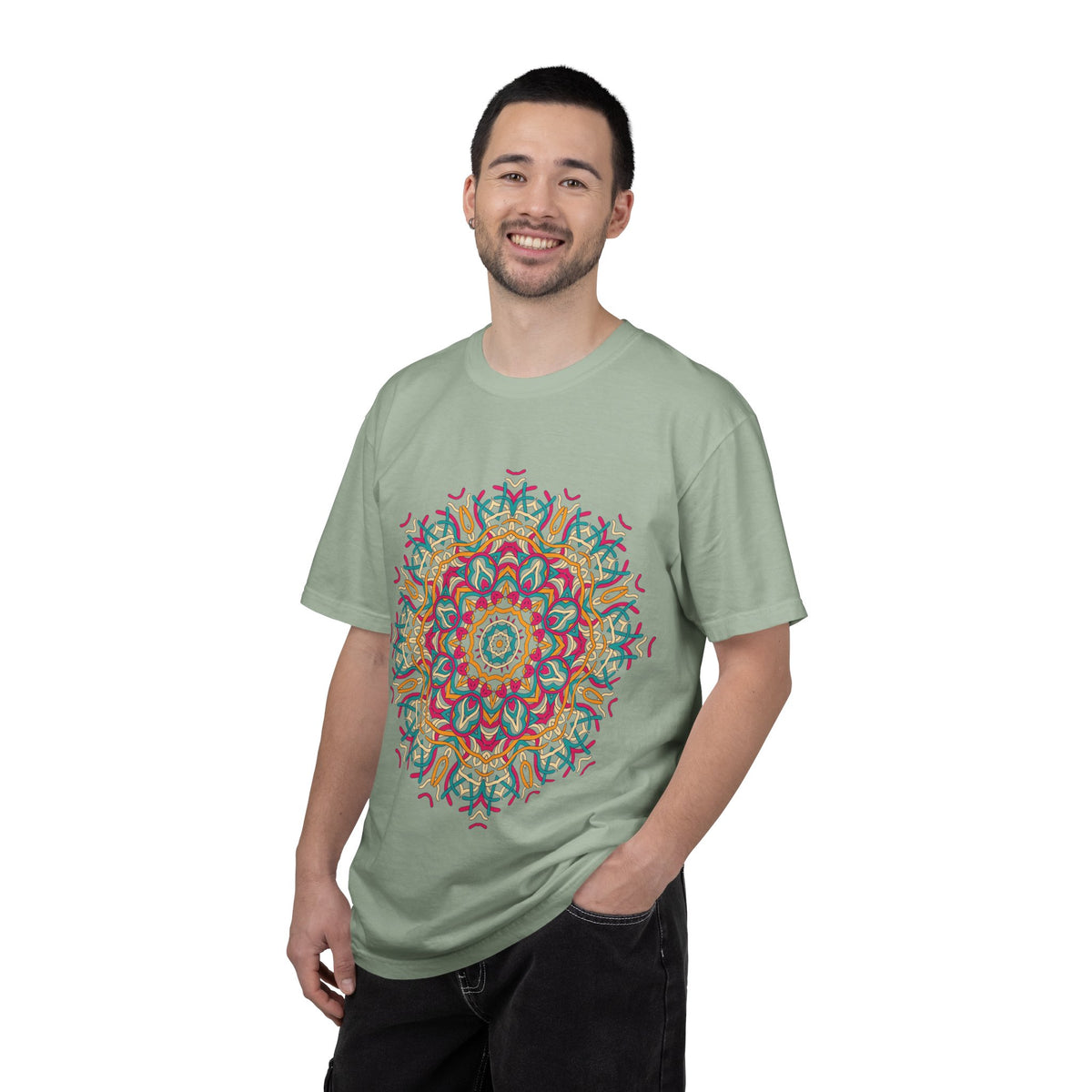 Unisex Garment Dyed Cotton T-Shirt with Mandala Graphic Design