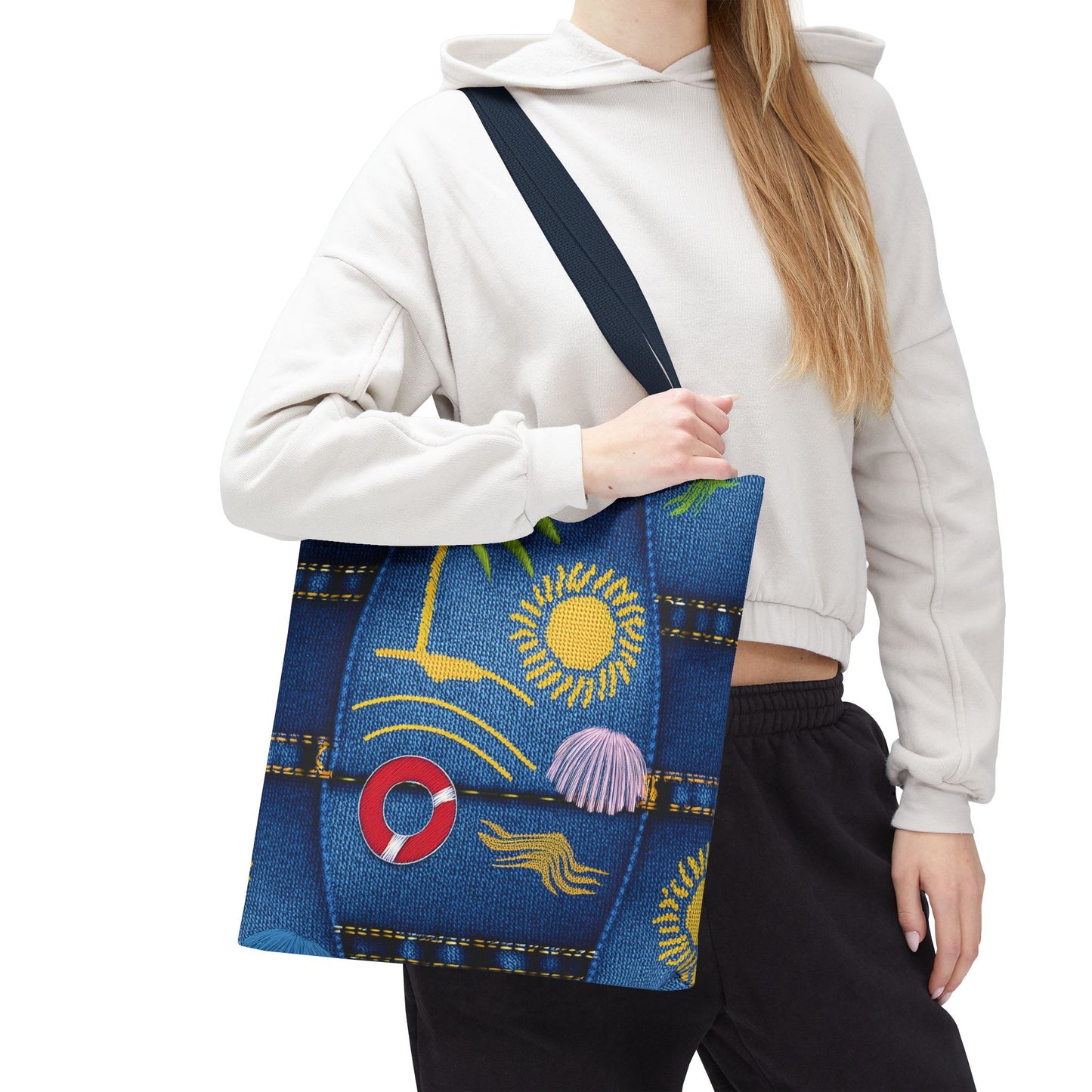 Denim Fabric Imitation Print Unisex Canvas Bag Poly Spun 3 Sizes Tote Bag 182-5