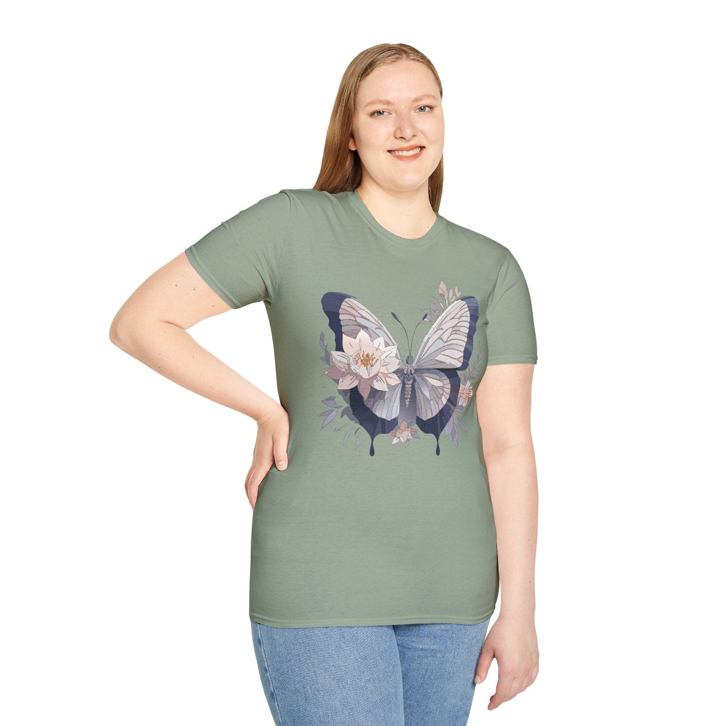 Butterfly T Shirt Unisex Monarch Print Softstyle Cotton Tee for Everyday Comfort