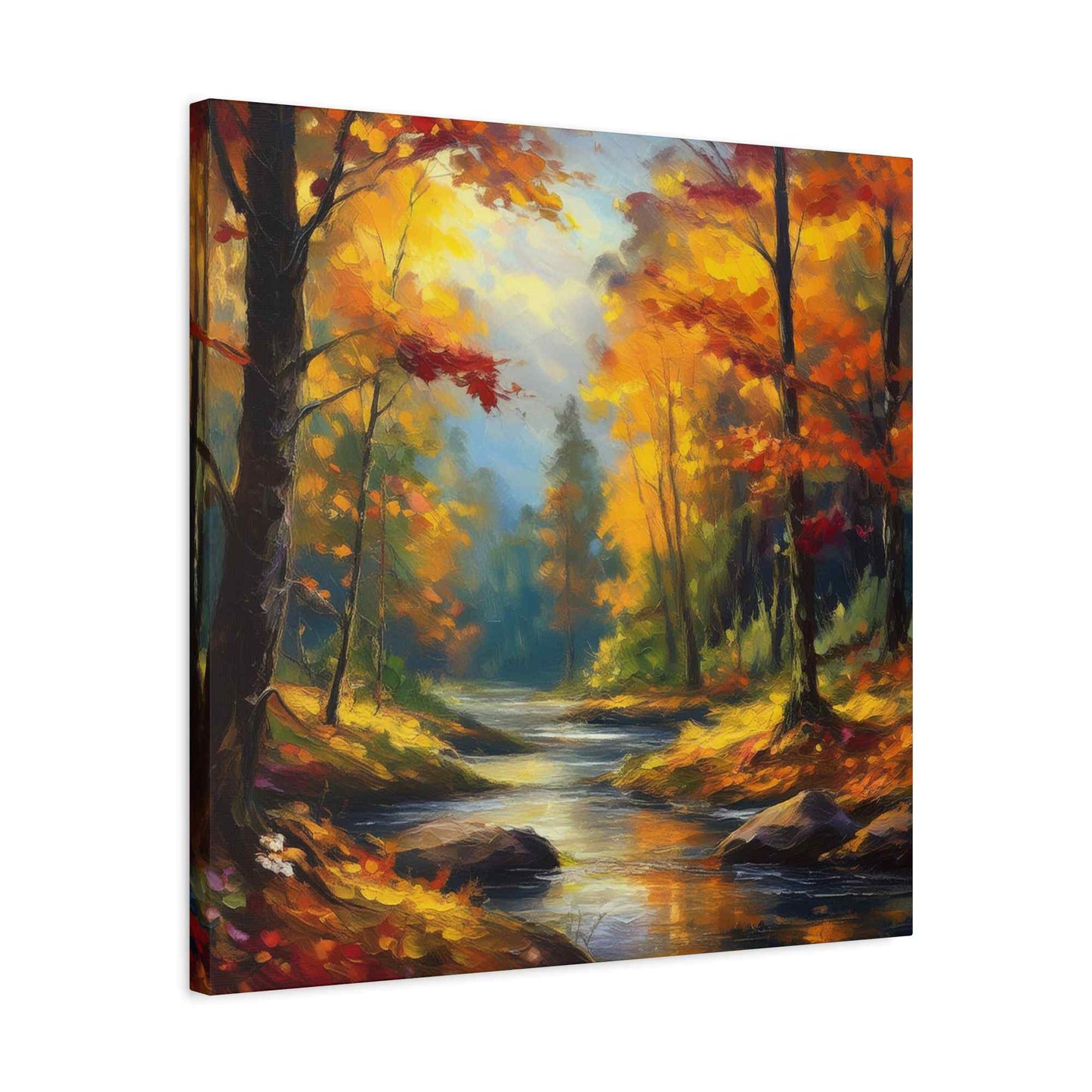 Fall Forest Print Canvas, Oil Paint Print 20x20, 24x24, 30x30, 32x32, 36x36 Art Design Print Pine-Wood Inner Frame MC-104