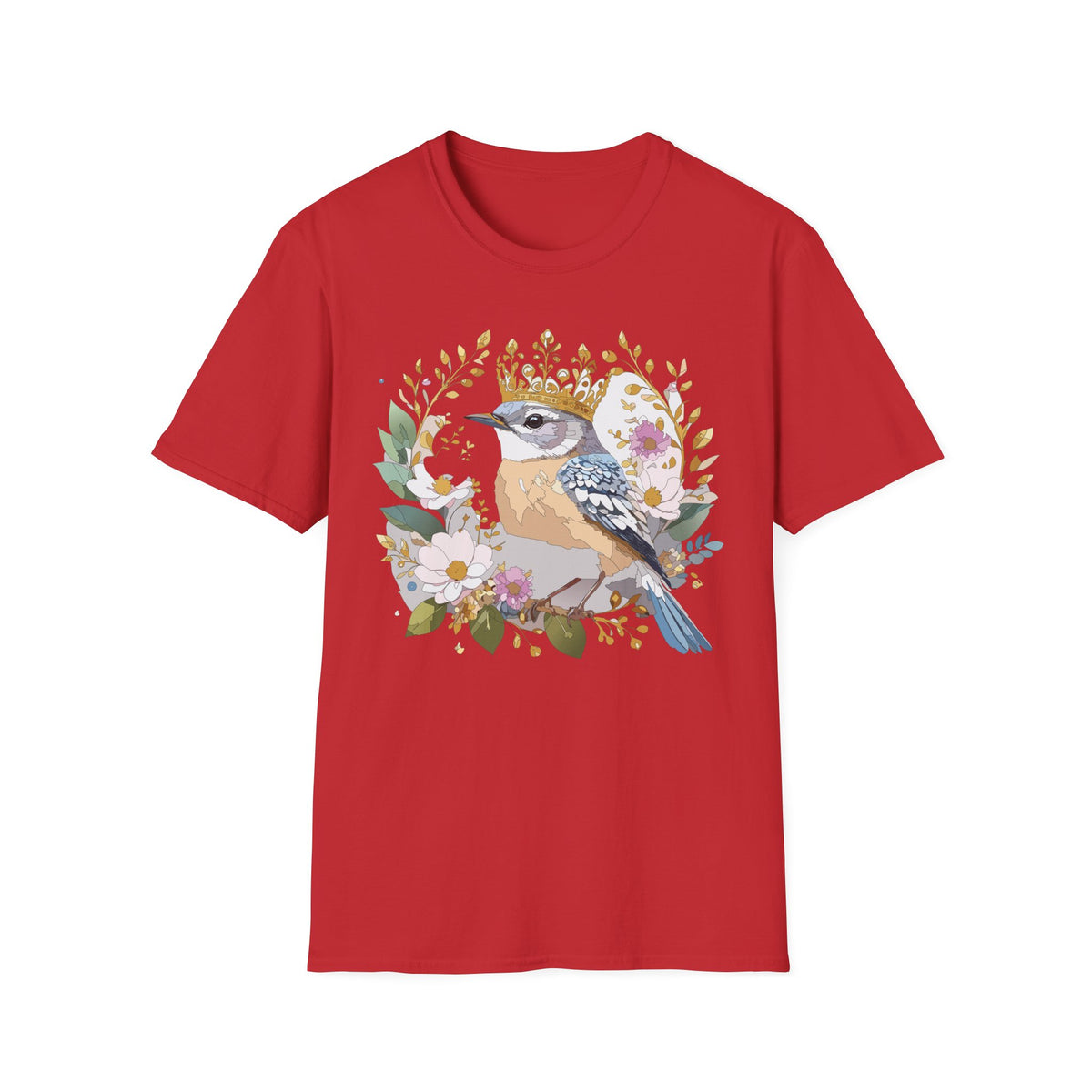 Blue Jay with Floral Wreath and Crown T-Shirt | Bird Illustration