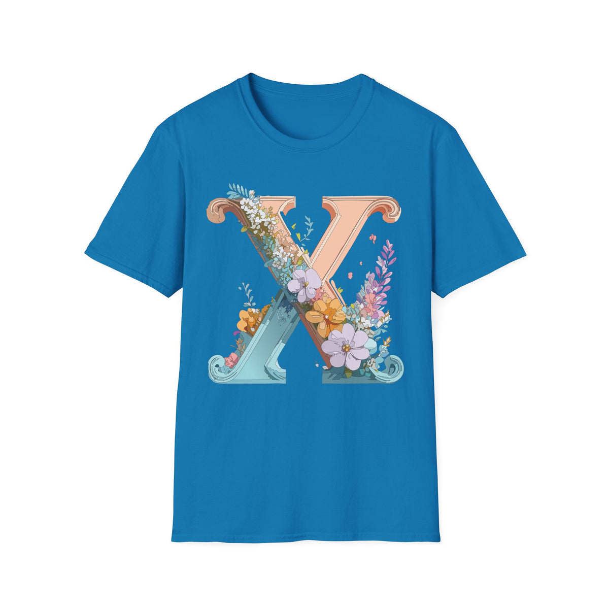 Floral Letter X T-Shirt | Monogram Initial Tee, Botanical Alphabet Shirt