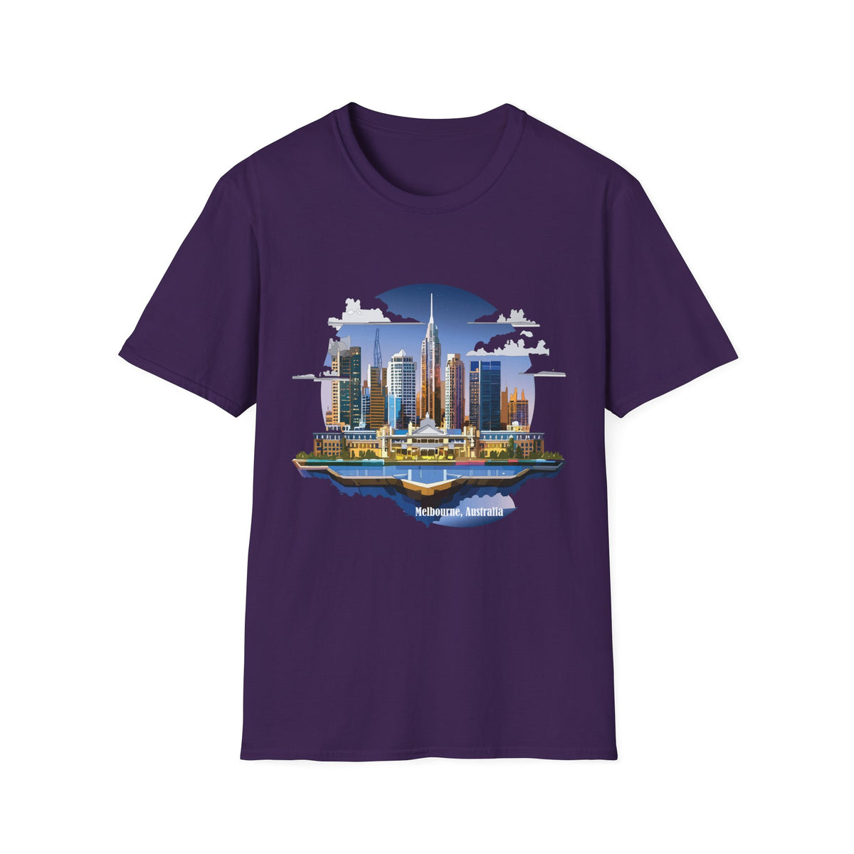Melbourne Australia Cityscape Skyline T-Shirt — Modern Urban Skyline Graphic Design Unisex 100 Cotton Gildan T-Shirt