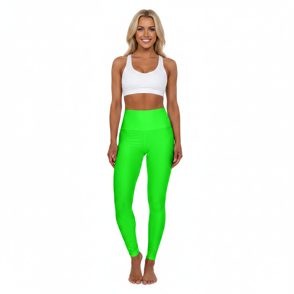 Lime Color High-Waist Yoga Leggings Women's Seamless Poly-Span Stretchy Pants XS-2XL