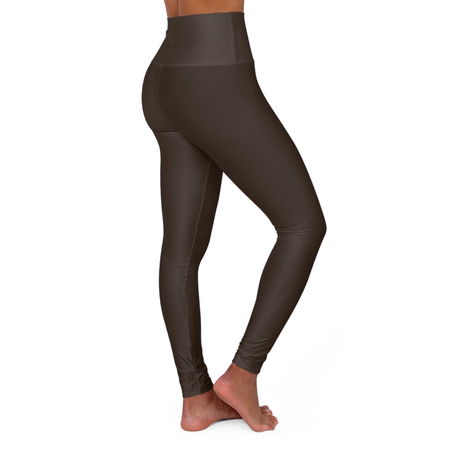 High-Waisted Dark Coffee Yoga Leggings Solid Dark Olive Women's Poly-Span Stretchy Athletic Pants for Yoga