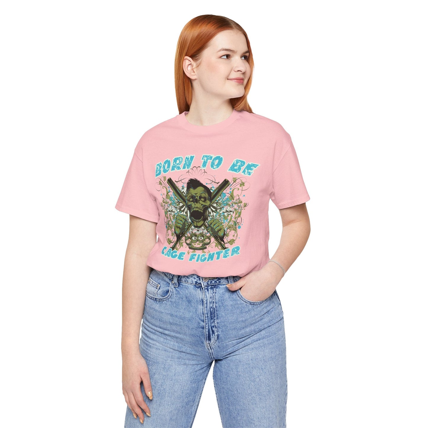 Born To Be Cage Fighter Tee Skull Crossed Knives Graphic T-Shirt