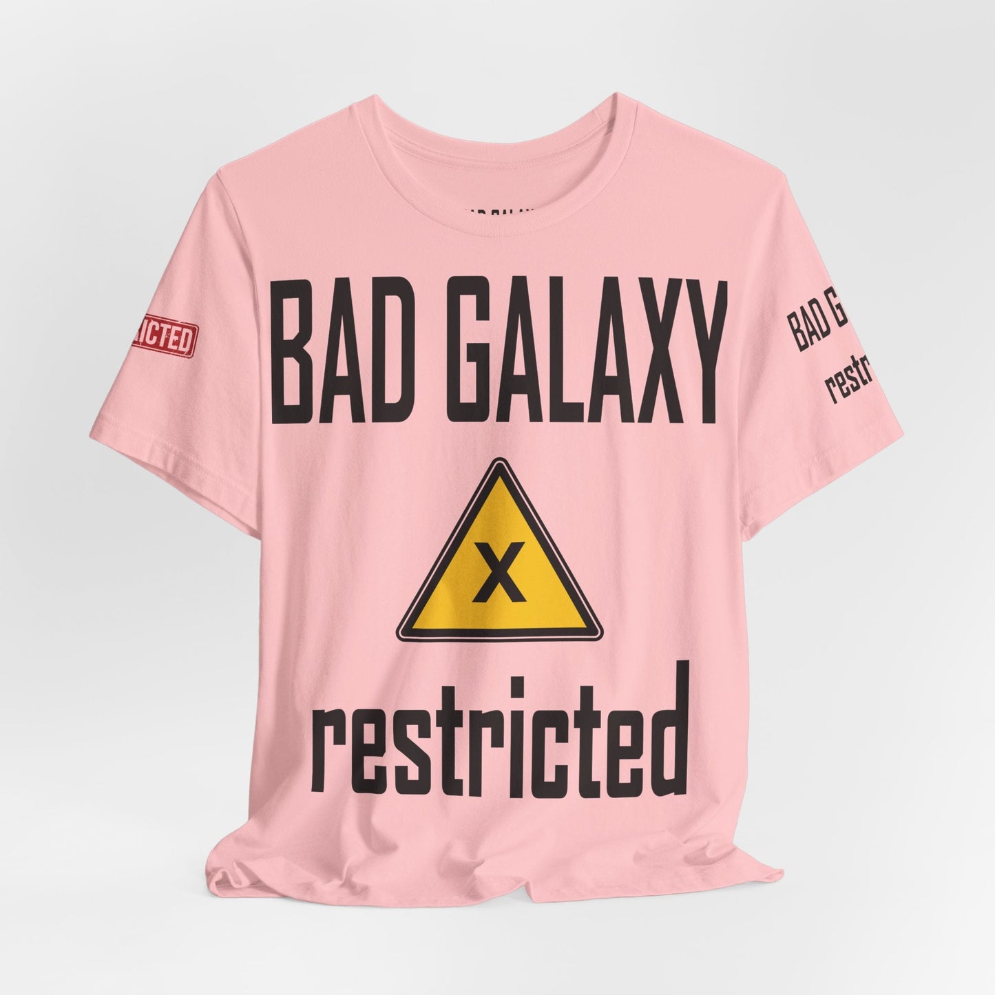 Tee Shirt With Red Stamp From Bad Galaxy Eco Friendly 100 Percent Cotton Printed In USA
