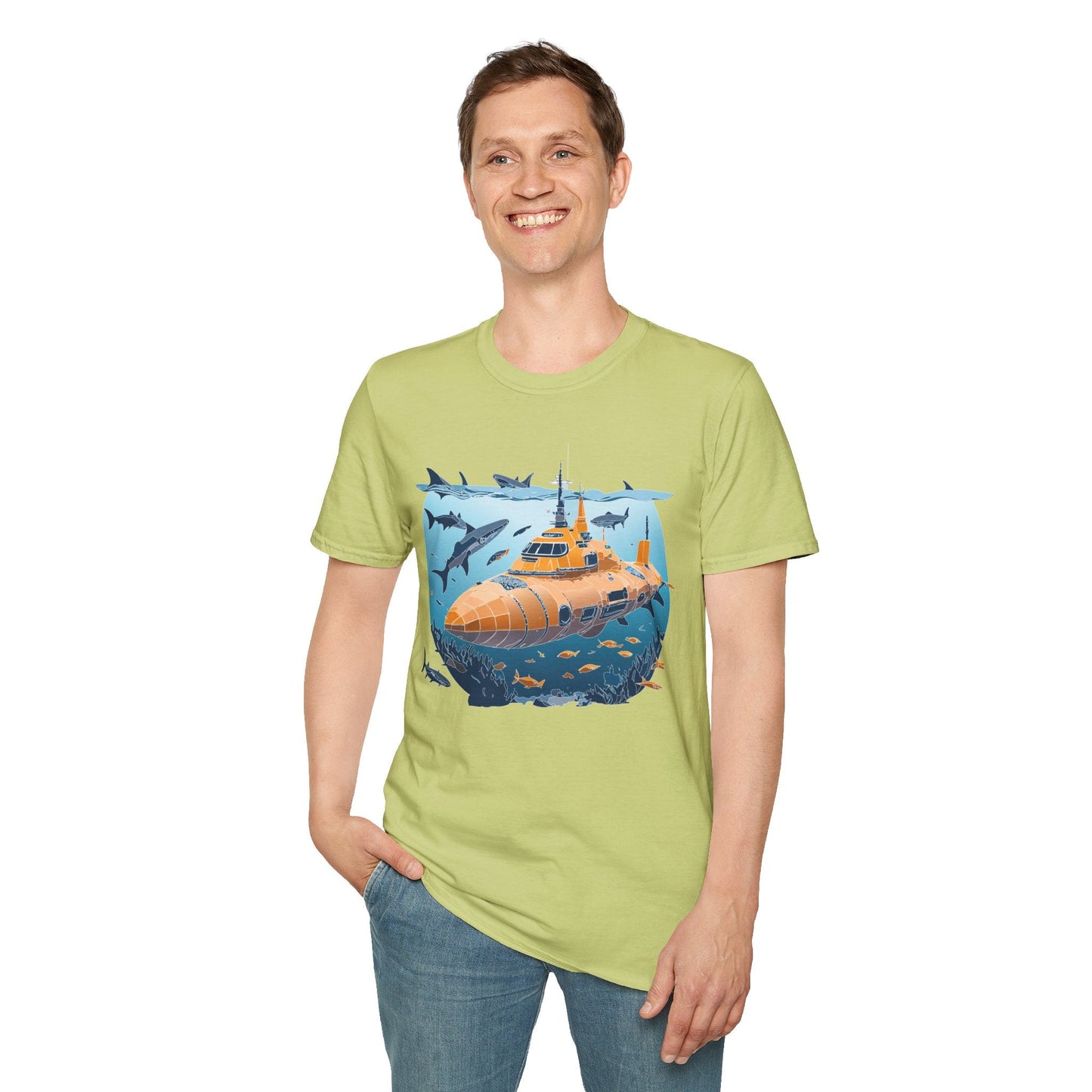 Ocean Graphic Tee Shirt Unisex Softstyle 64000 Gildan Lightweight Breathable Ocean Design U Boat