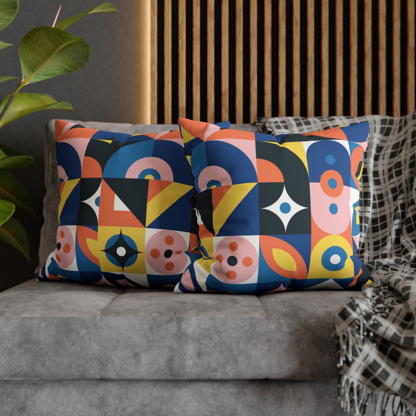 Faux Suede Pillowcase with Abstract print