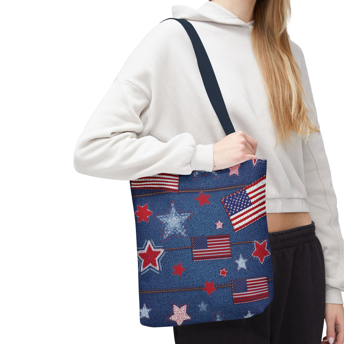 4th of July Graphic Denim Fabric Imitation Print Unisex Canvas Bag Poly Spun 3 Sizes Tote Bag 200-11