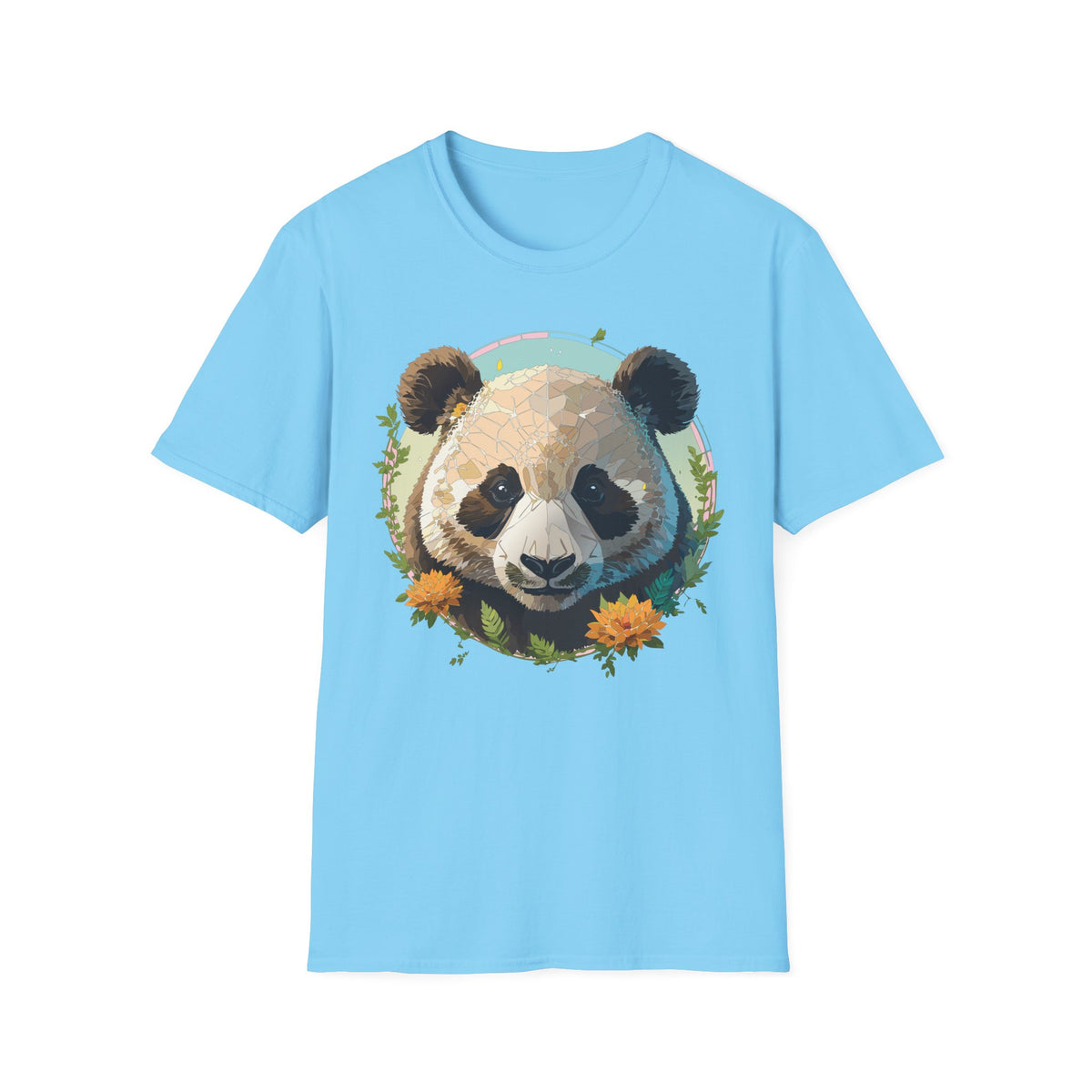 Smiling Panda Face T-Shirt | Floral Bamboo Illustration