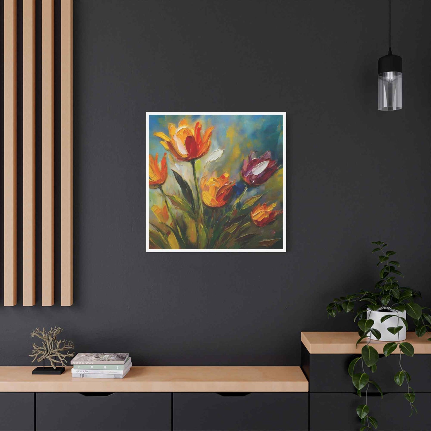 Tulips Print Canvas, Floral Oil Paint Print 20x20, 24x24, 30x30, 32x32, 36x36 Art Design Pine-Wood Inner Frame MC-146