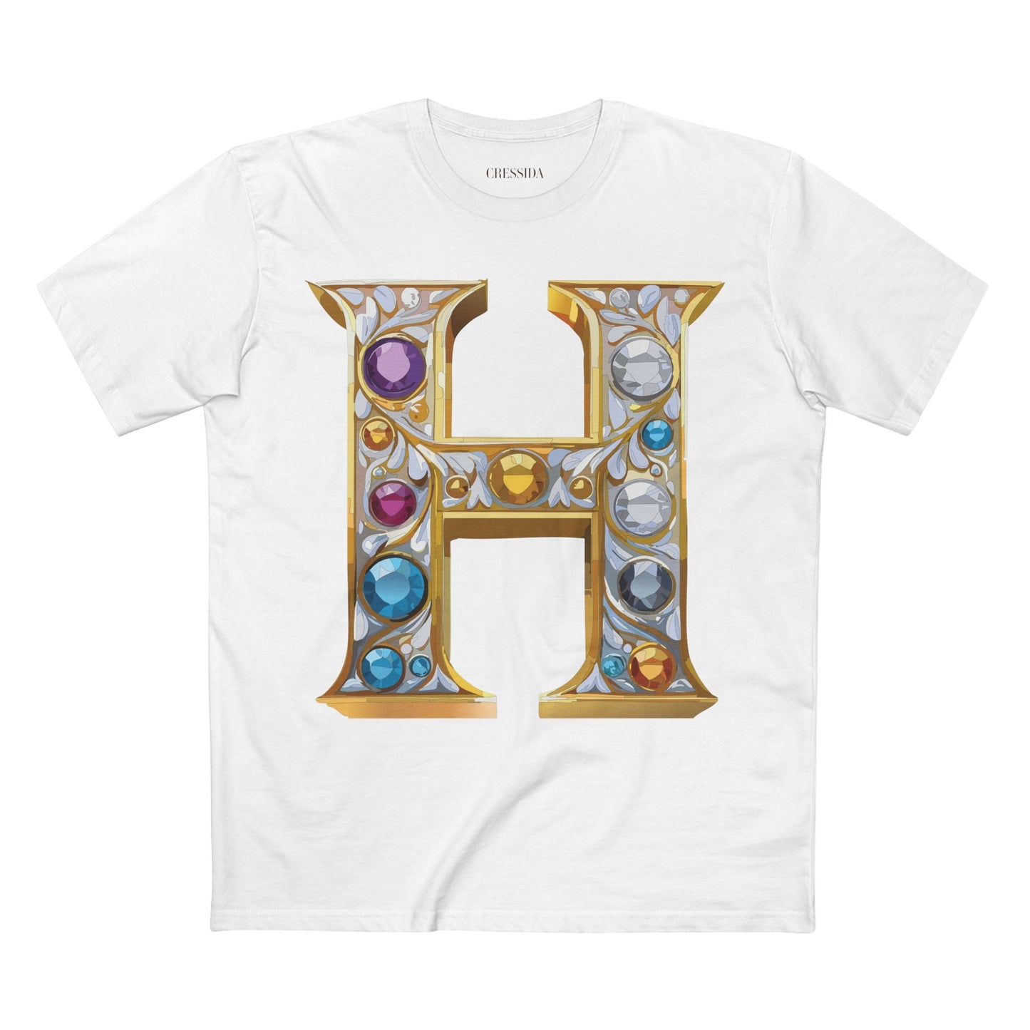 Letter H Graphic Design Tee Unisex 100 Cotton With Antique Gold Letters Artwork T-Shirt