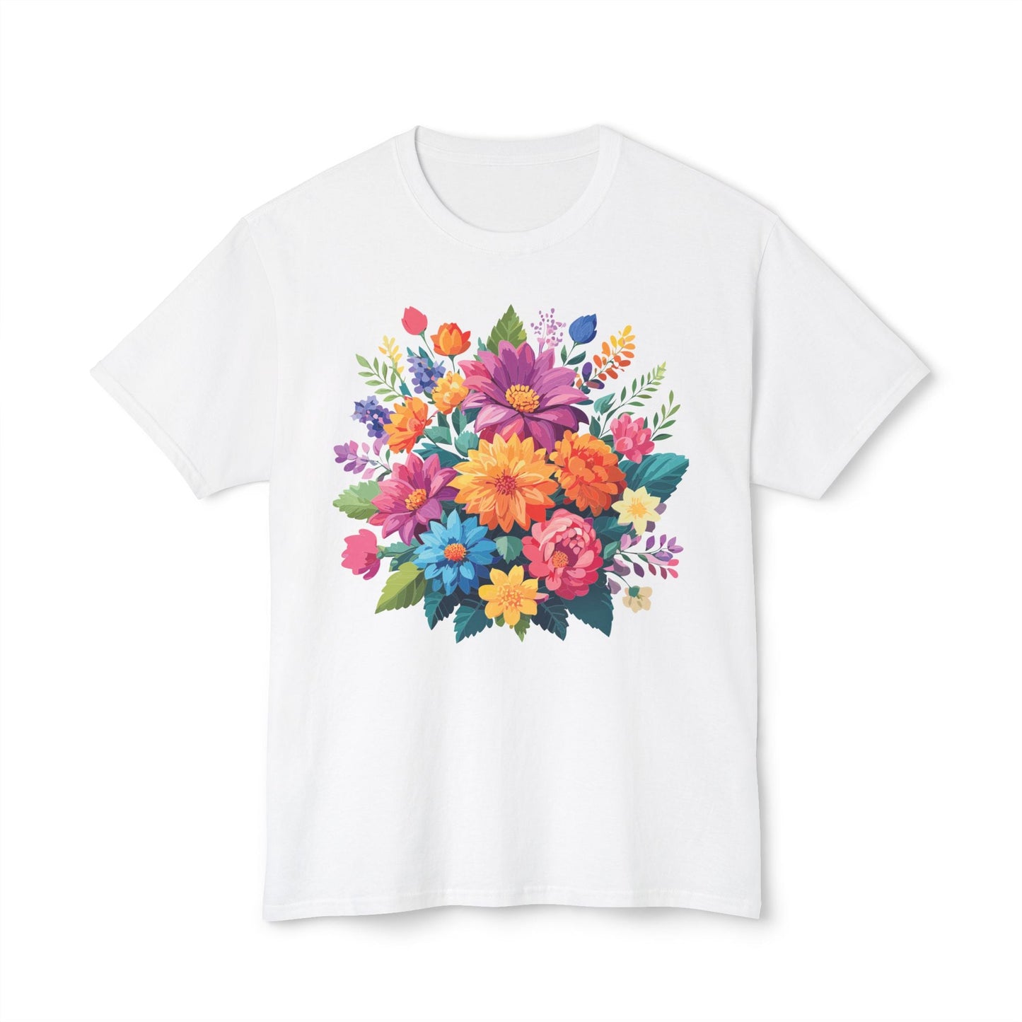 Unisex HD Cotton T Shirt With Floral Art Print Vintage Flowers Tee For Everyday Style