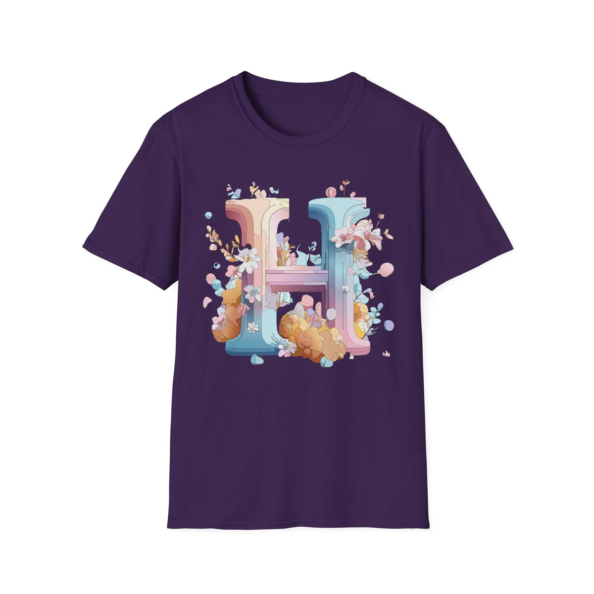 Floral Letter H T-Shirt | Pastel Botanical Monogram Tee